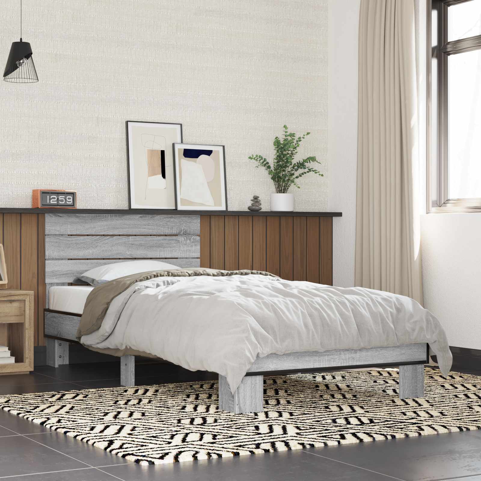 Bedframe met Hoofdeinde Grijs Sonoma 80 x 200 cm Bewerkt hout is nu te koop bij PeponiXL, paradijselijk wonen!