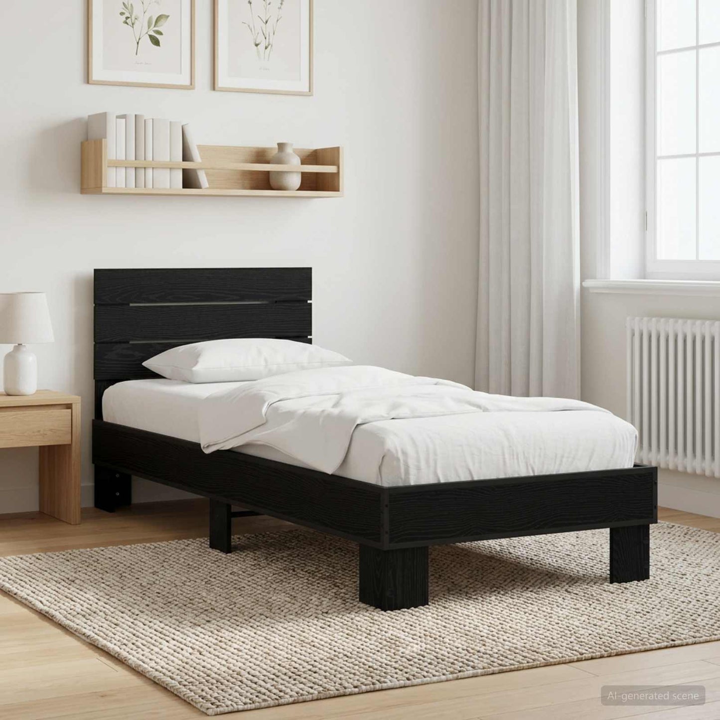 Bedframe met Hoofdeinde Zwart eiken 80 x 200 cm Bewerkt hout is nu te koop bij PeponiXL, paradijselijk wonen!