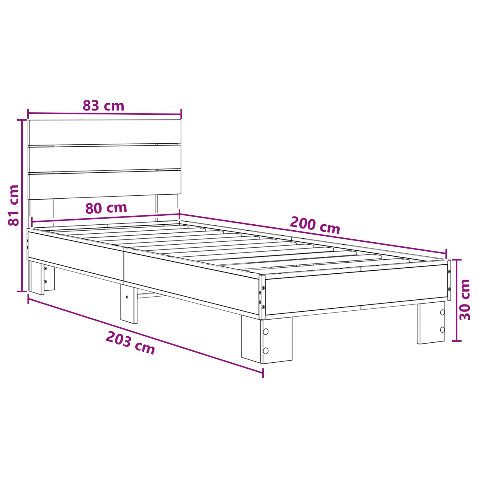 Bedframe met Hoofdeinde Zwart eiken 80 x 200 cm Bewerkt hout is nu te koop bij PeponiXL, paradijselijk wonen!
