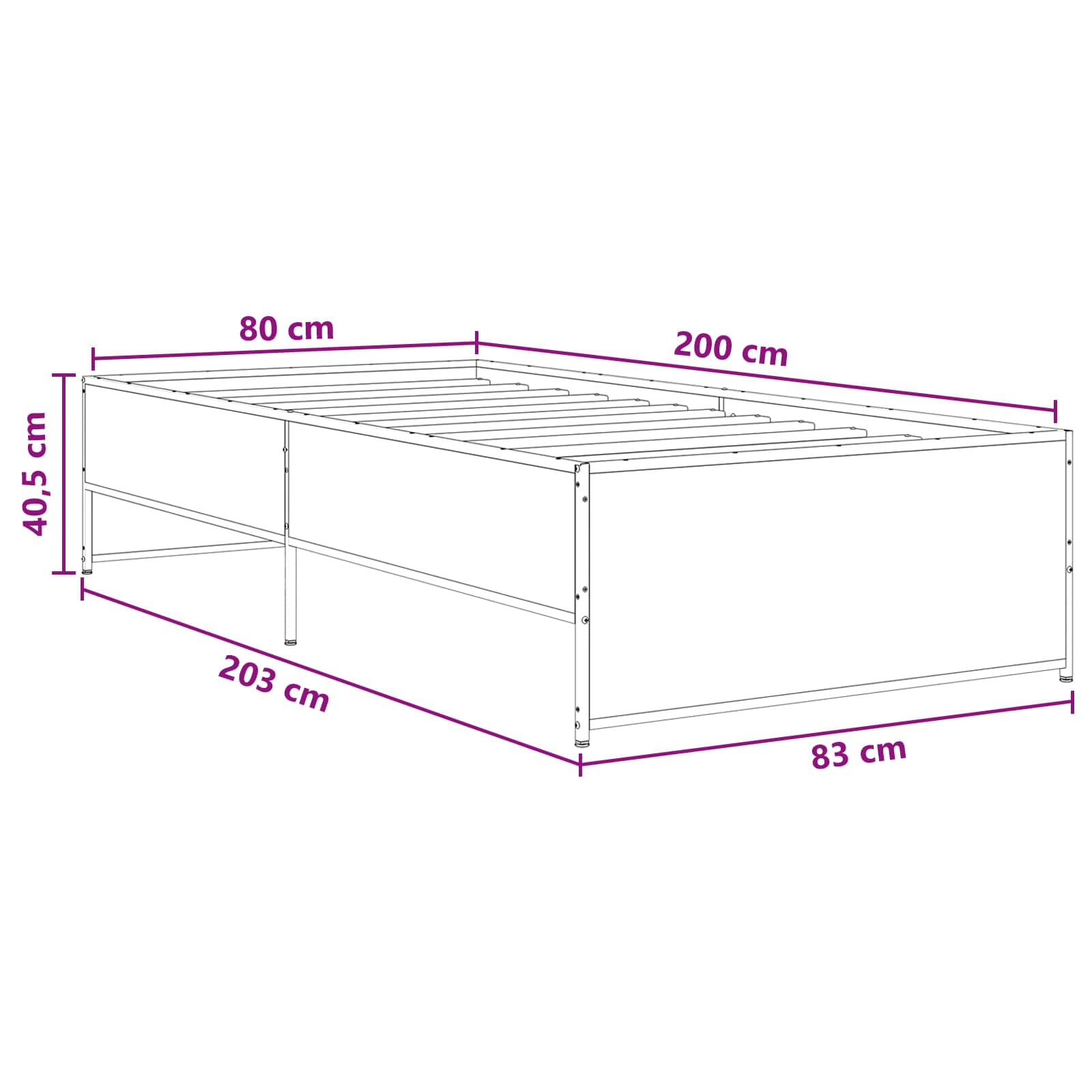Bedframe Zwart eiken 80 x 200 cm Bewerkt hout is nu te koop bij PeponiXL, paradijselijk wonen!
