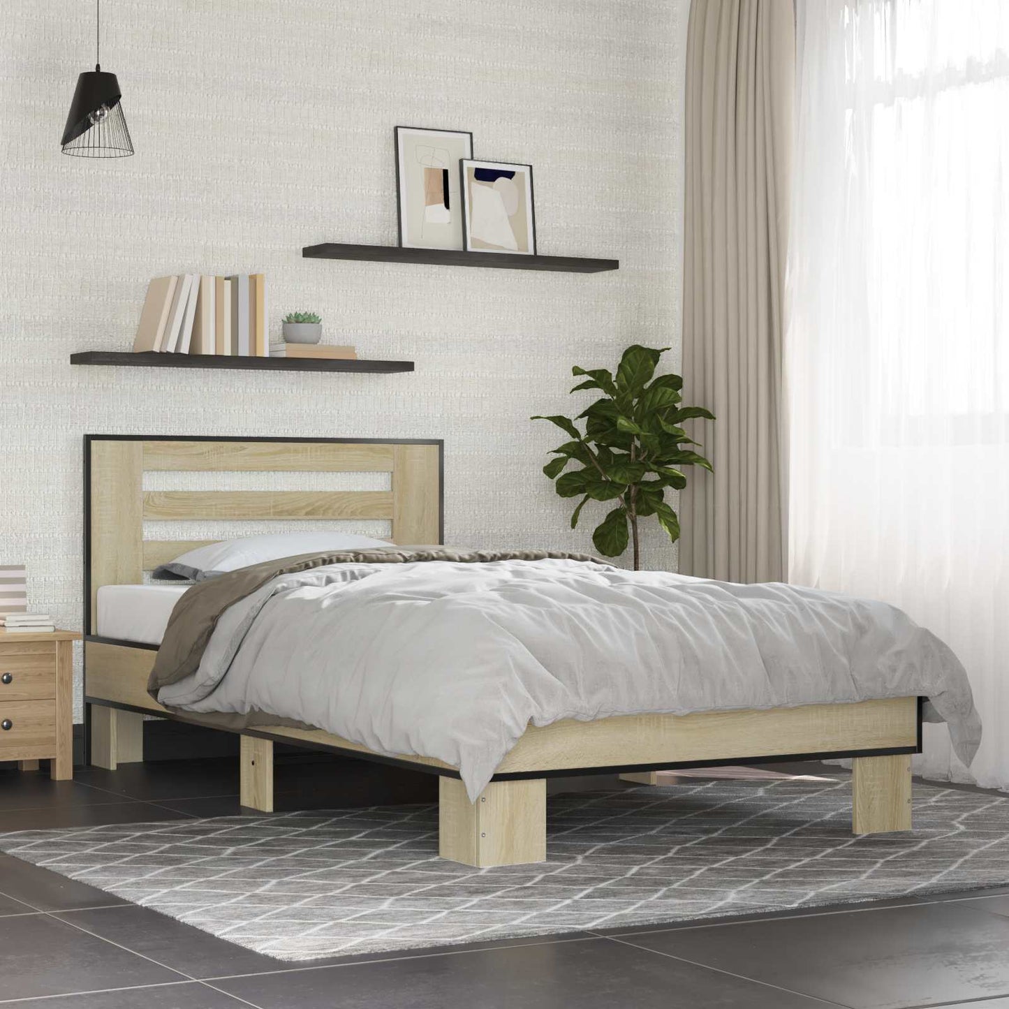 Bedframe met Hoofdeinde Sonoma Eiken 80 x 200 cm Bewerkt hout is nu te koop bij PeponiXL, paradijselijk wonen!