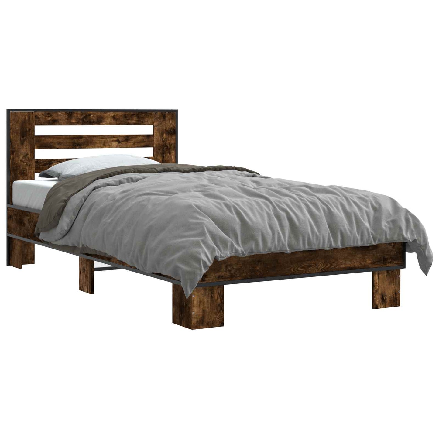Bedframe met Hoofdeinde Gerookt eiken 80 x 200 cm Bewerkt hout is nu te koop bij PeponiXL, paradijselijk wonen!