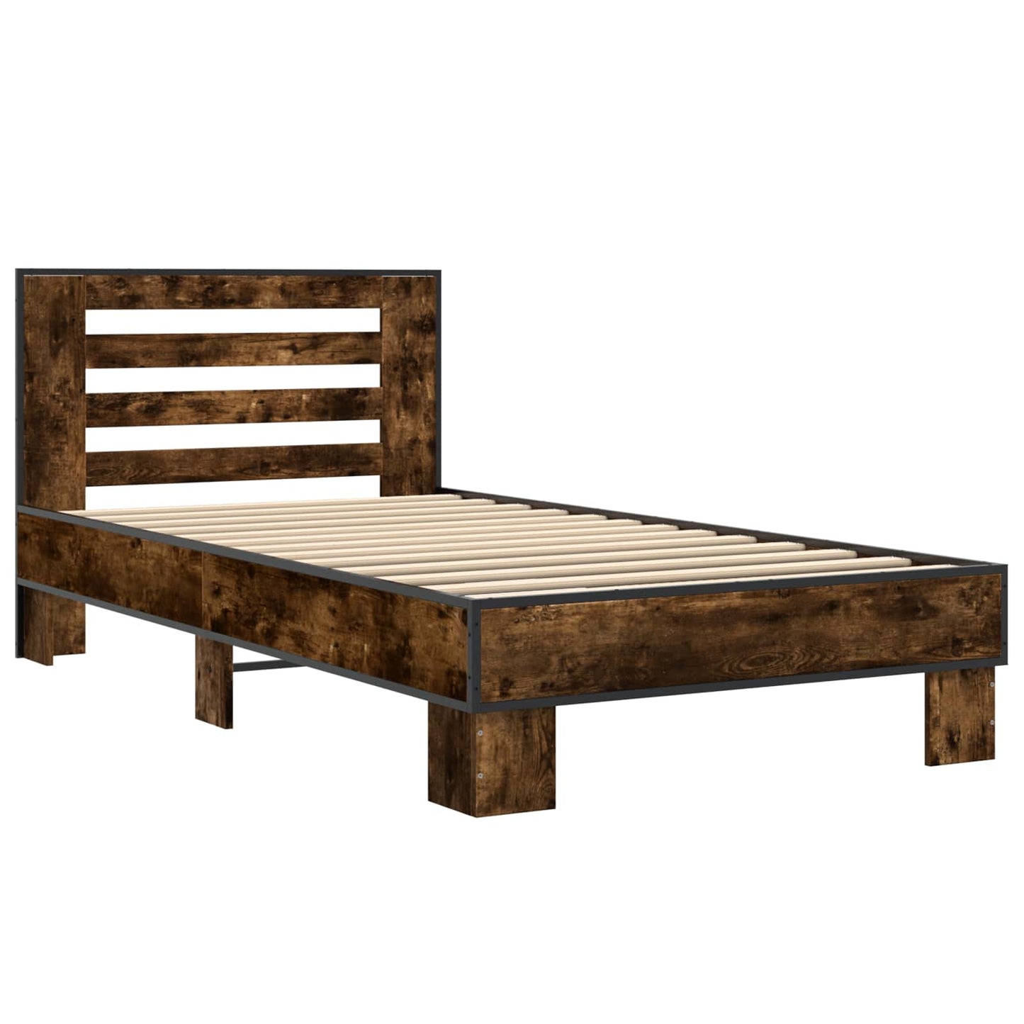 Bedframe met Hoofdeinde Gerookt eiken 80 x 200 cm Bewerkt hout is nu te koop bij PeponiXL, paradijselijk wonen!