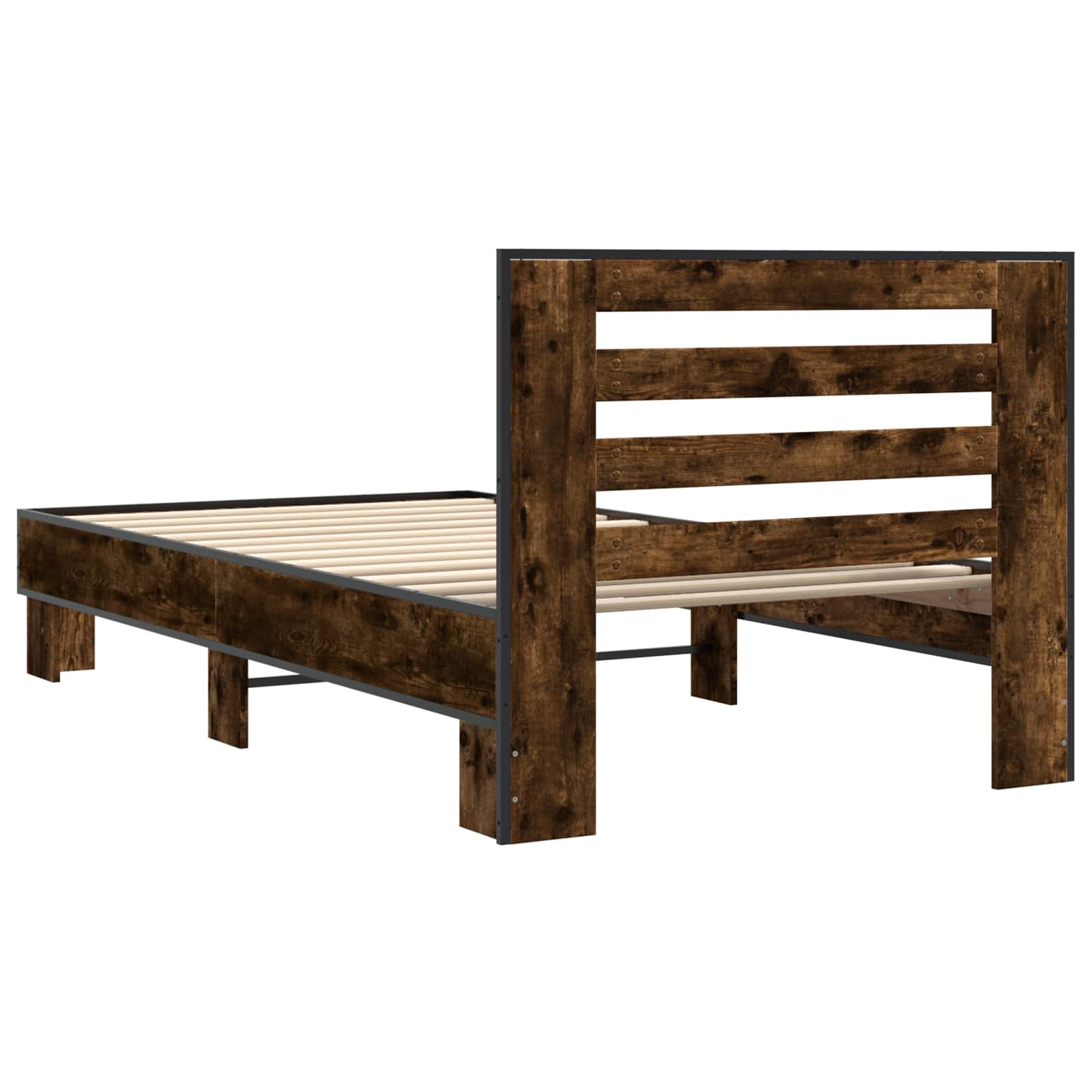Bedframe met Hoofdeinde Gerookt eiken 80 x 200 cm Bewerkt hout is nu te koop bij PeponiXL, paradijselijk wonen!