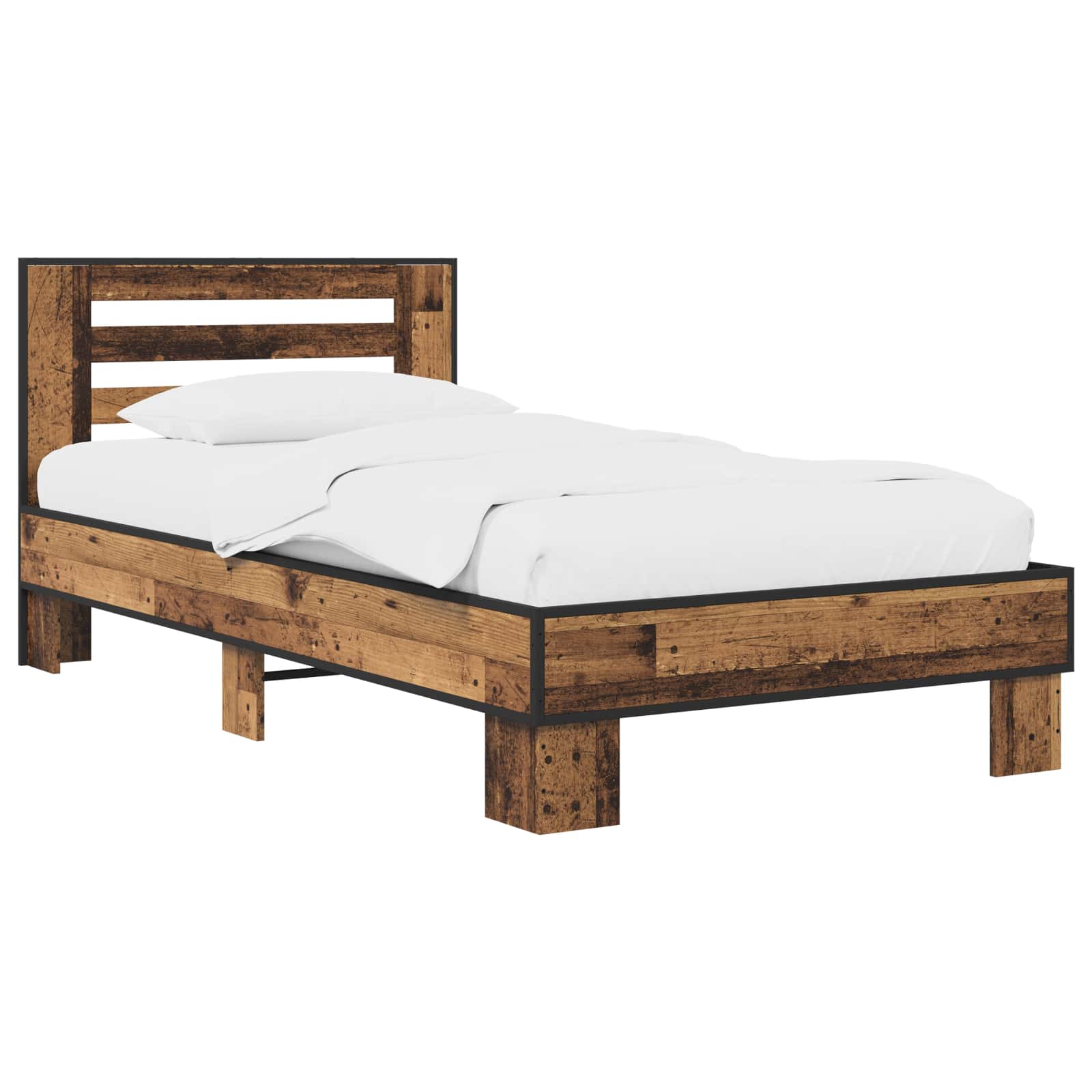Bedframe met Hoofdeinde Oud hout 80 x 200 cm Bewerkt hout is nu te koop bij PeponiXL, paradijselijk wonen!