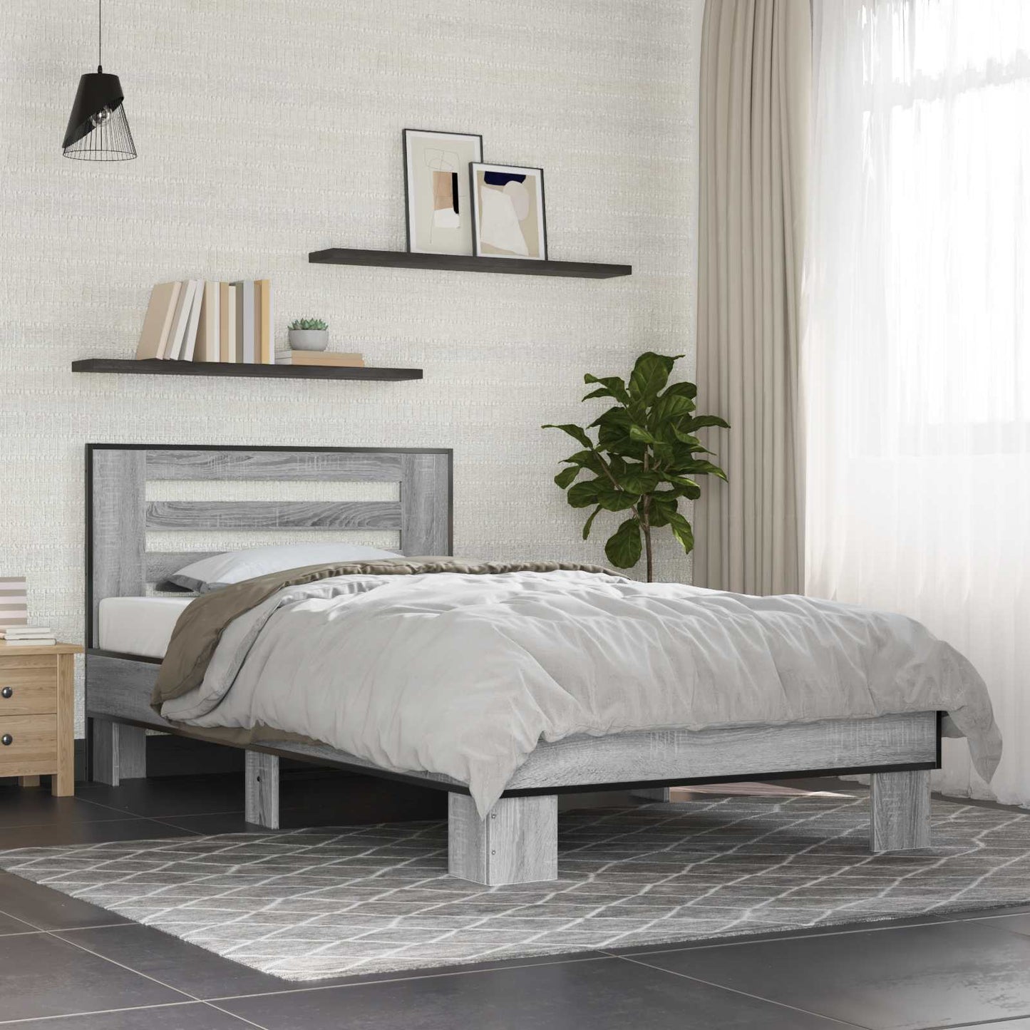 Bedframe met Hoofdeinde Grijs Sonoma 80 x 200 cm Bewerkt hout is nu te koop bij PeponiXL, paradijselijk wonen!