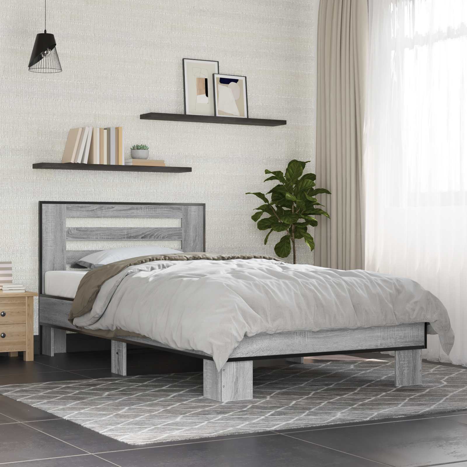 Bedframe met Hoofdeinde Grijs Sonoma 80 x 200 cm Bewerkt hout is nu te koop bij PeponiXL, paradijselijk wonen!