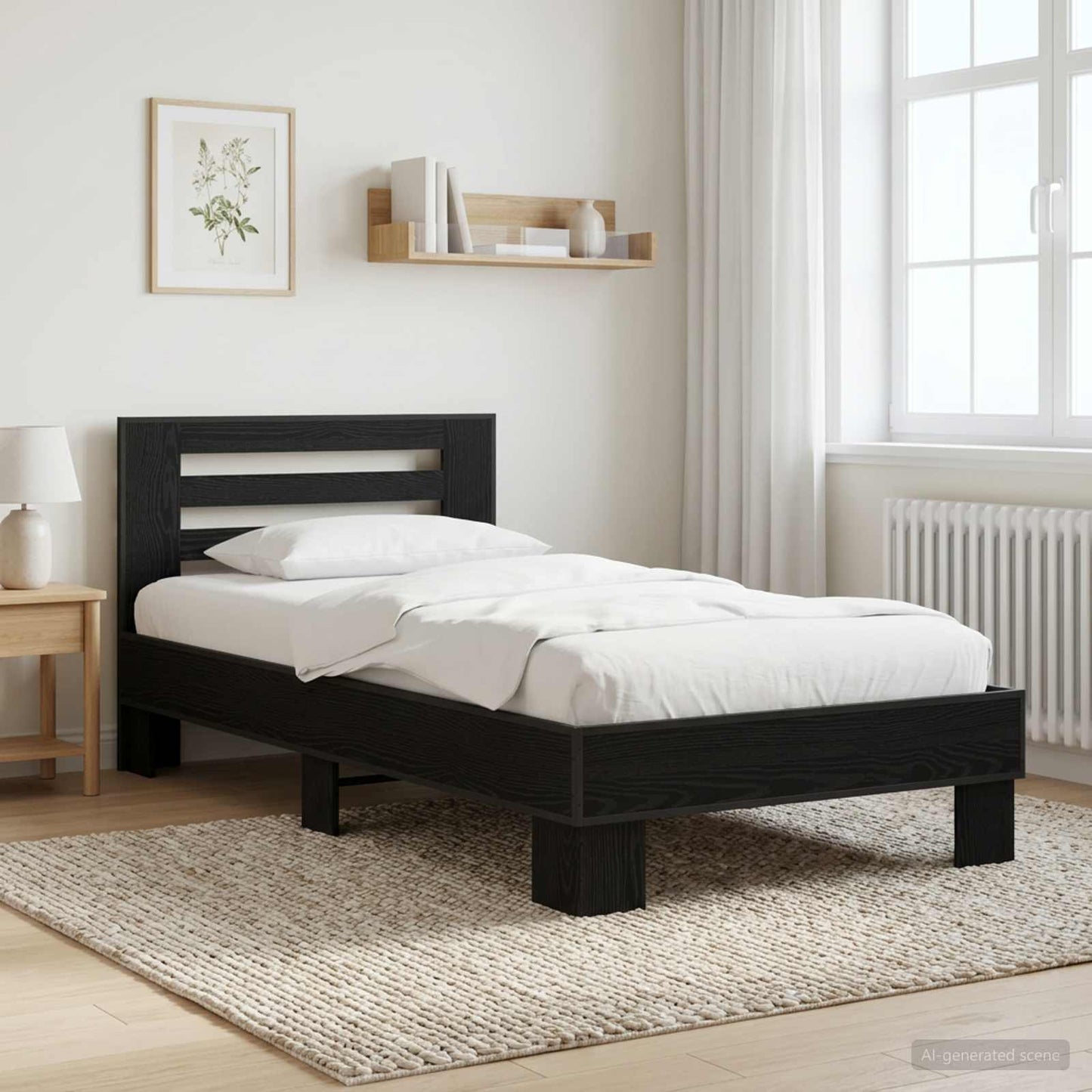 Bedframe met Hoofdeinde Zwart eiken 80 x 200 cm Bewerkt hout is nu te koop bij PeponiXL, paradijselijk wonen!