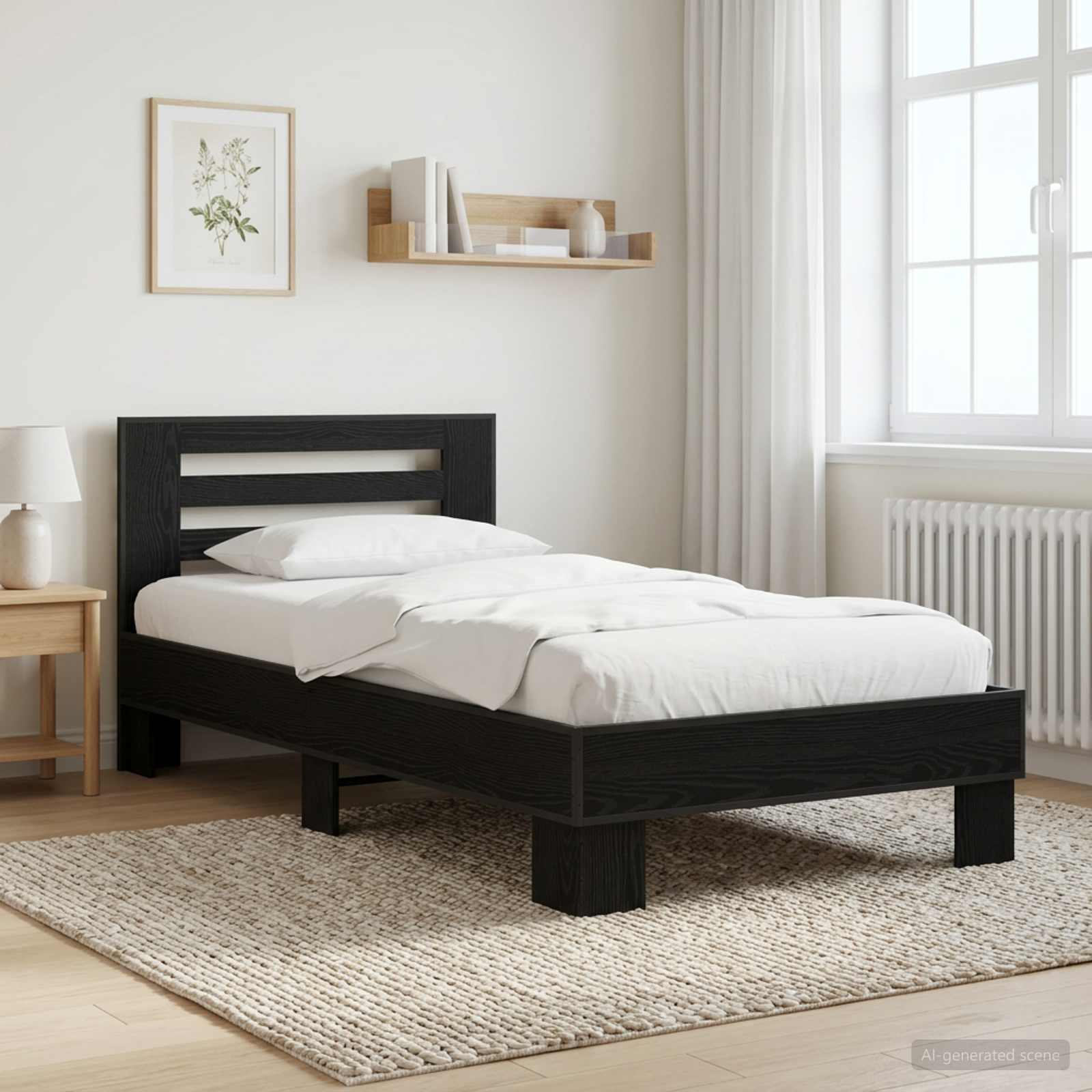 Bedframe met Hoofdeinde Zwart eiken 80 x 200 cm Bewerkt hout is nu te koop bij PeponiXL, paradijselijk wonen!