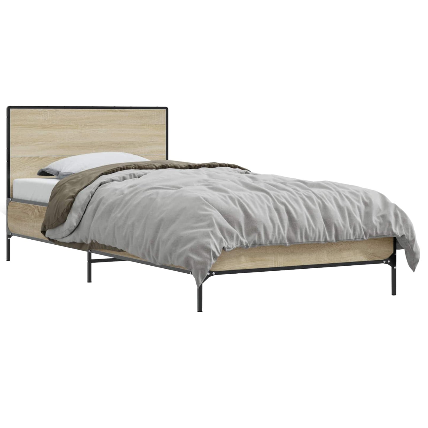 Bedframe met Hoofdeinde Sonoma Eiken 80 x 200 cm Bewerkt hout is nu te koop bij PeponiXL, paradijselijk wonen!