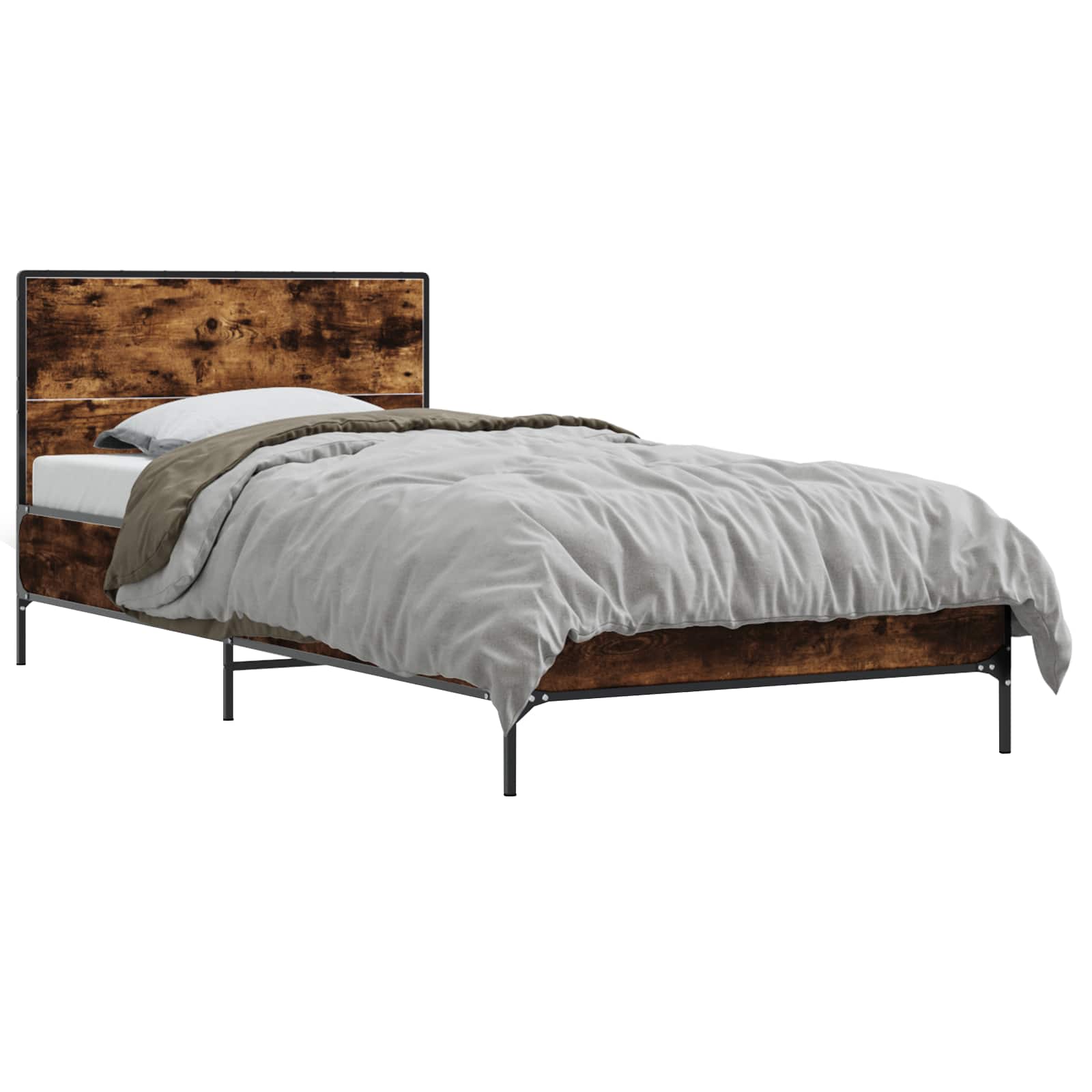 Bedframe met Hoofdeinde Gerookt eiken 80 x 200 cm Bewerkt hout is nu te koop bij PeponiXL, paradijselijk wonen!