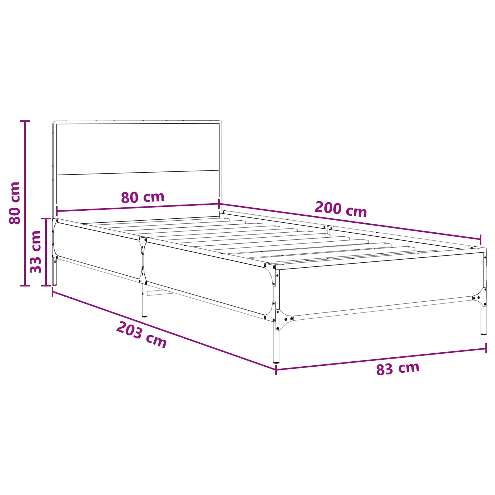 Bedframe met Hoofdeinde Oud hout 80 x 200 cm Bewerkt hout is nu te koop bij PeponiXL, paradijselijk wonen!