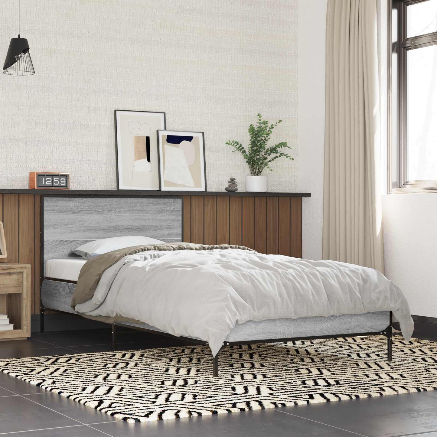 Bedframe met Hoofdeinde Grijs Sonoma 80 x 200 cm Bewerkt hout is nu te koop bij PeponiXL, paradijselijk wonen!