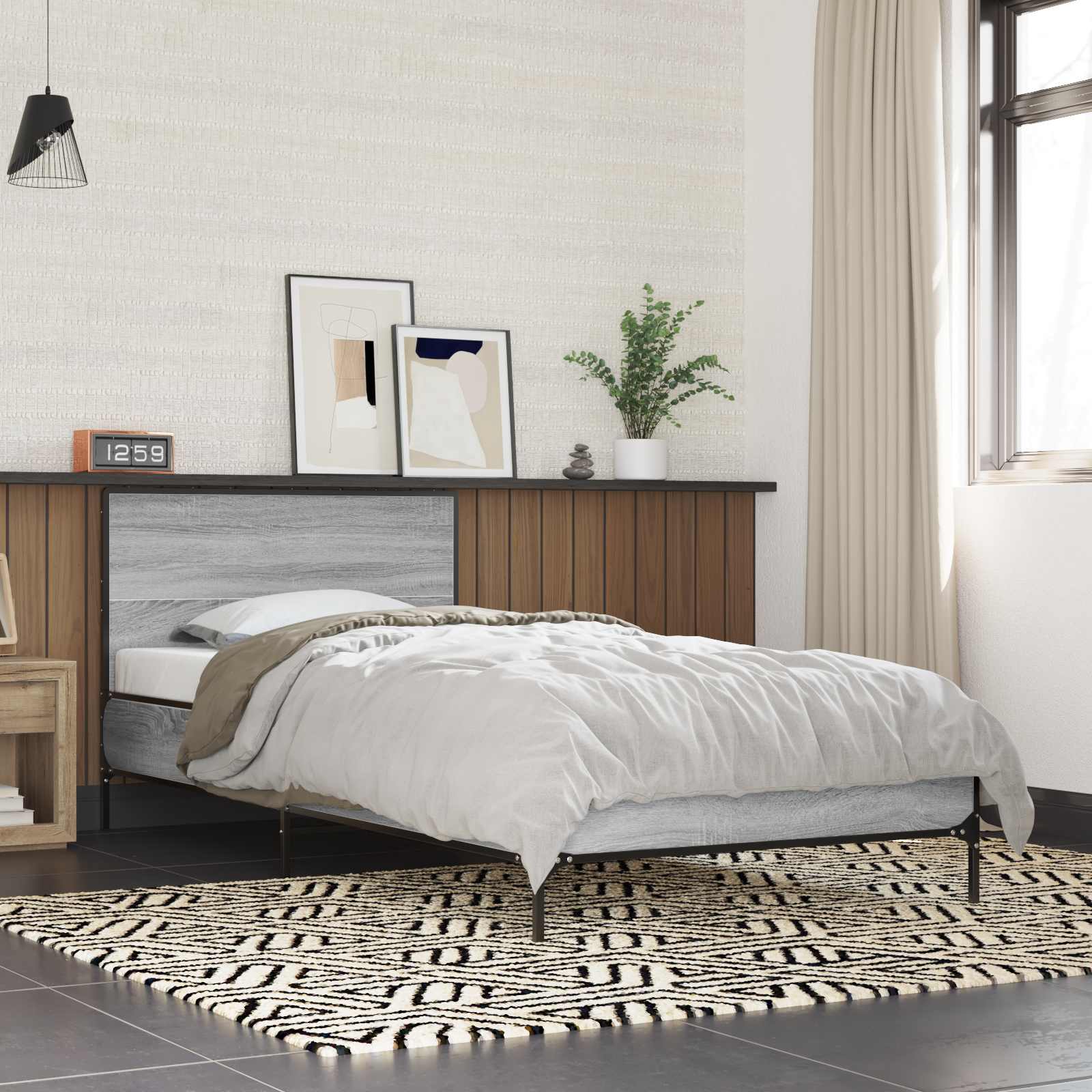 Bedframe met Hoofdeinde Grijs Sonoma 80 x 200 cm Bewerkt hout is nu te koop bij PeponiXL, paradijselijk wonen!