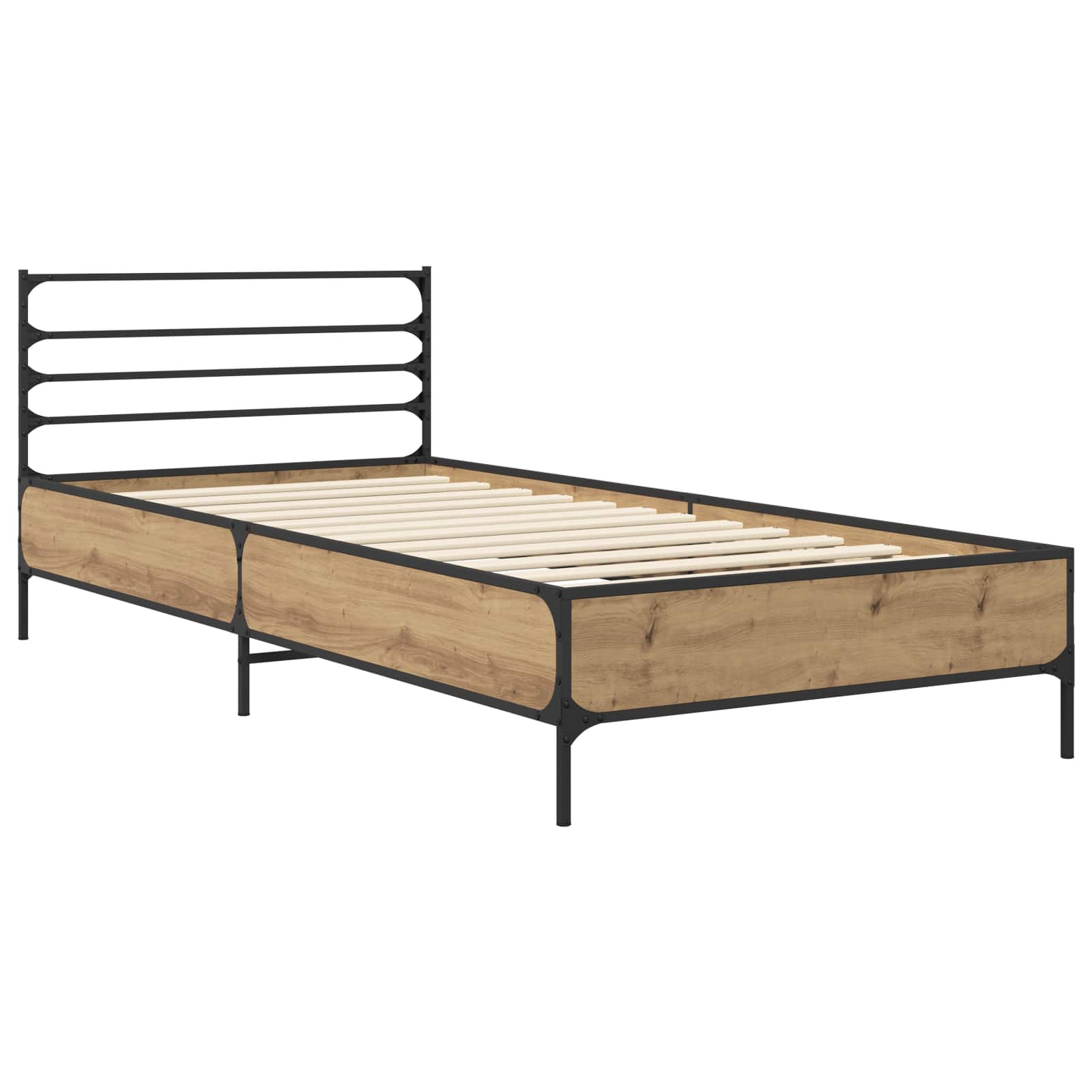 Bedframe Artisanaal eiken 80 x 200 cm Bewerkt hout is nu te koop bij PeponiXL, paradijselijk wonen!