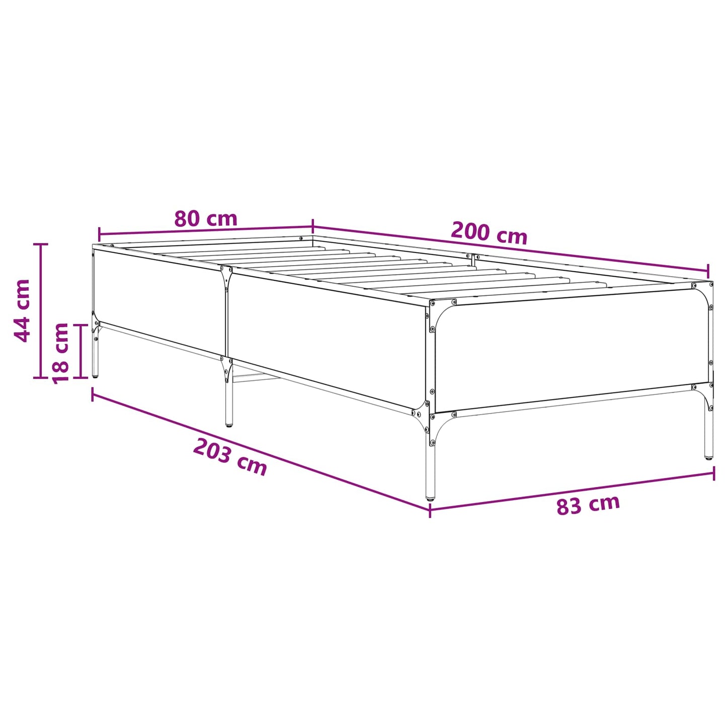 Bedframe Oud hout 80 x 200 cm Bewerkt hout