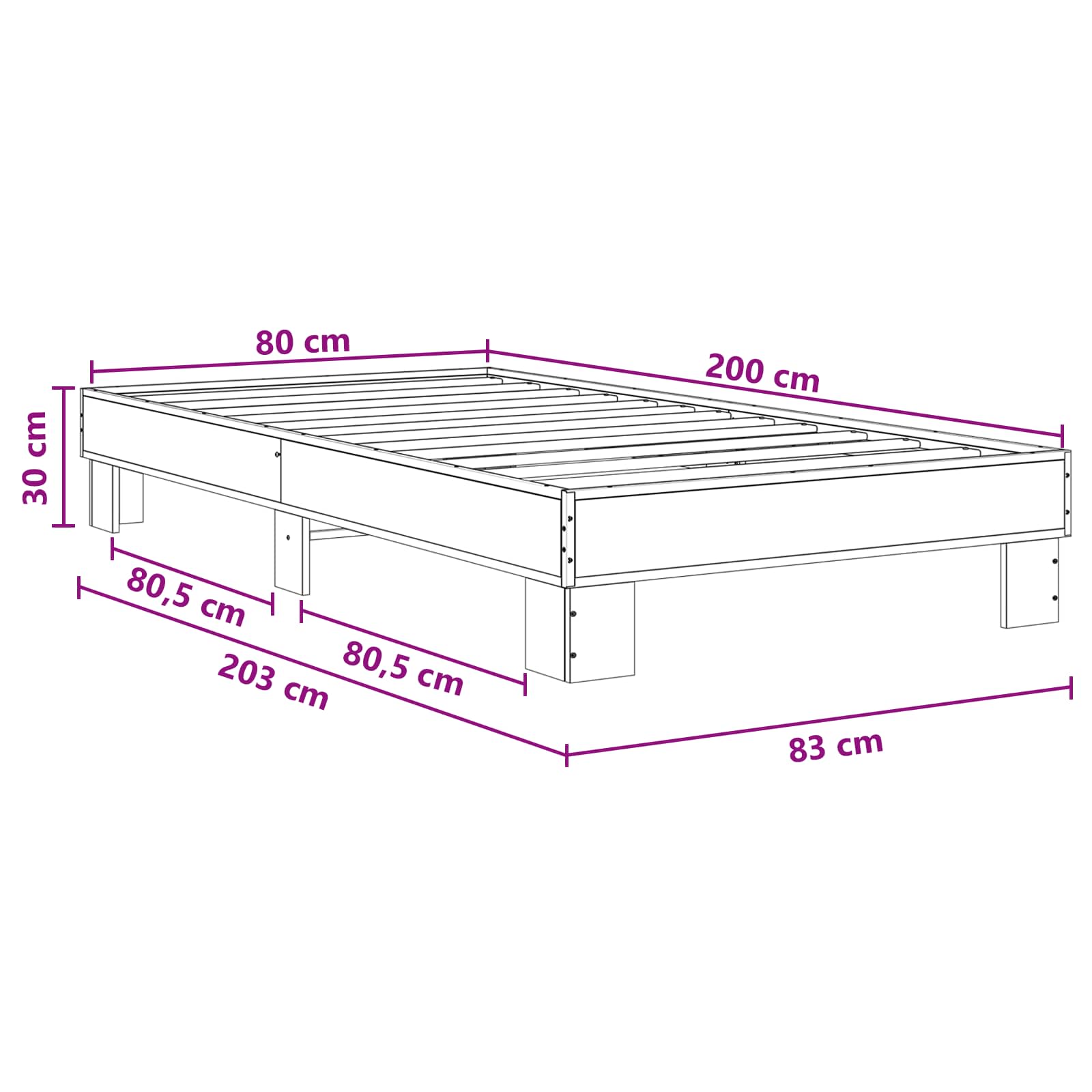 Bedframe Sonoma Eiken 80 x 200 cm Bewerkt hout is nu te koop bij PeponiXL, paradijselijk wonen!