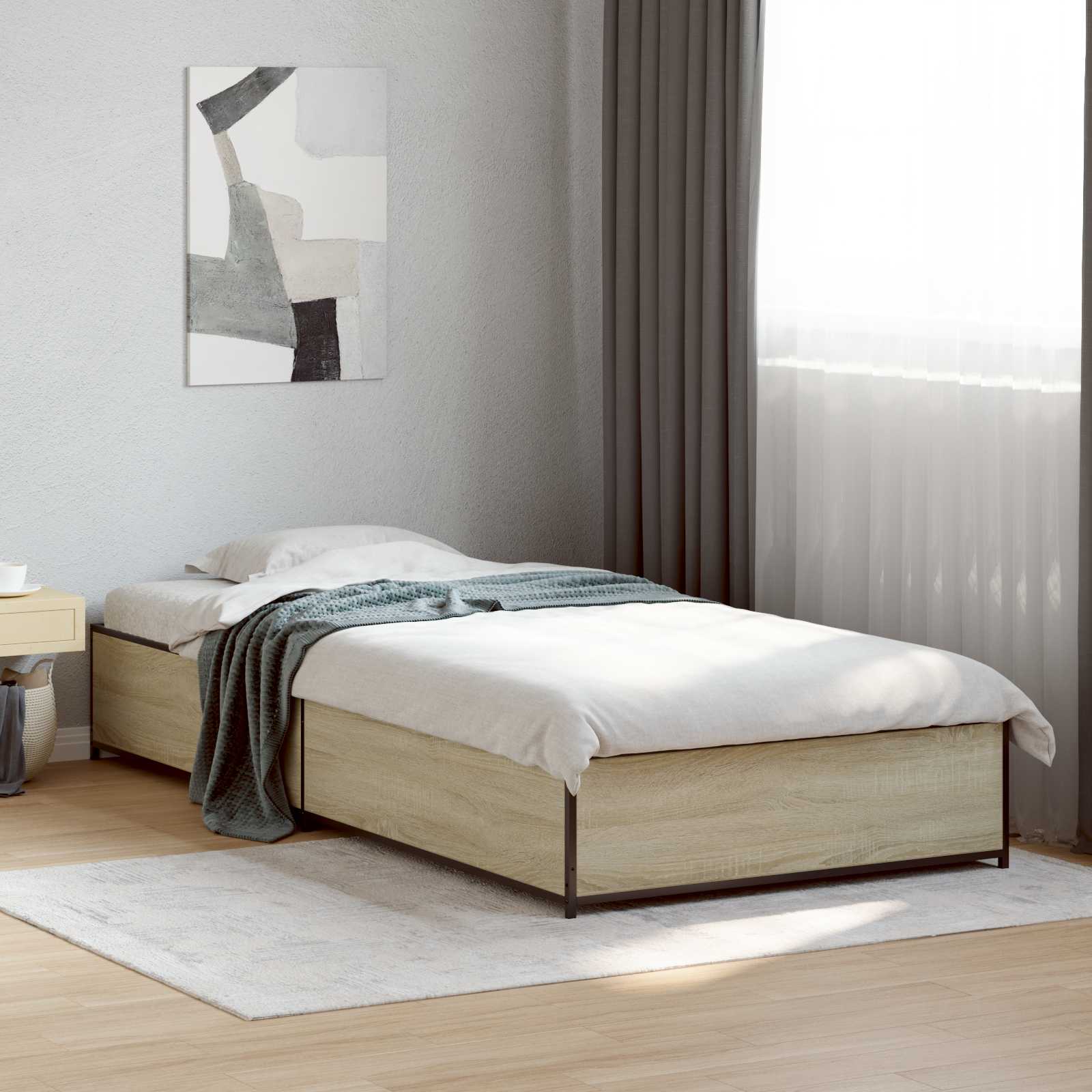 Bedframe Sonoma Eiken 80 x 200 cm Bewerkt hout is nu te koop bij PeponiXL, paradijselijk wonen!