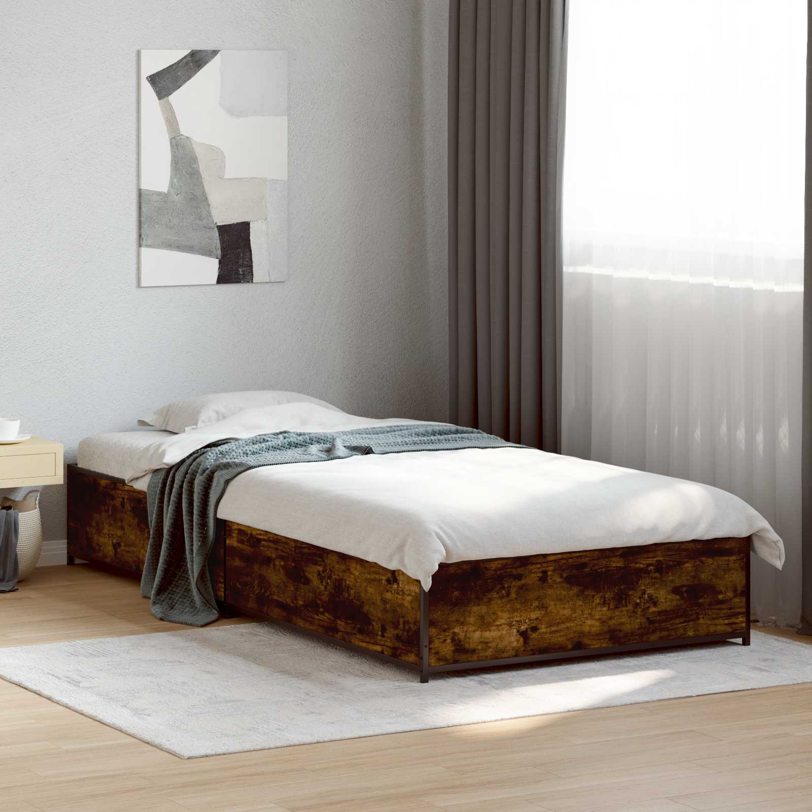 Bedframe Gerookt eiken 80 x 200 cm Bewerkt hout is nu te koop bij PeponiXL, paradijselijk wonen!