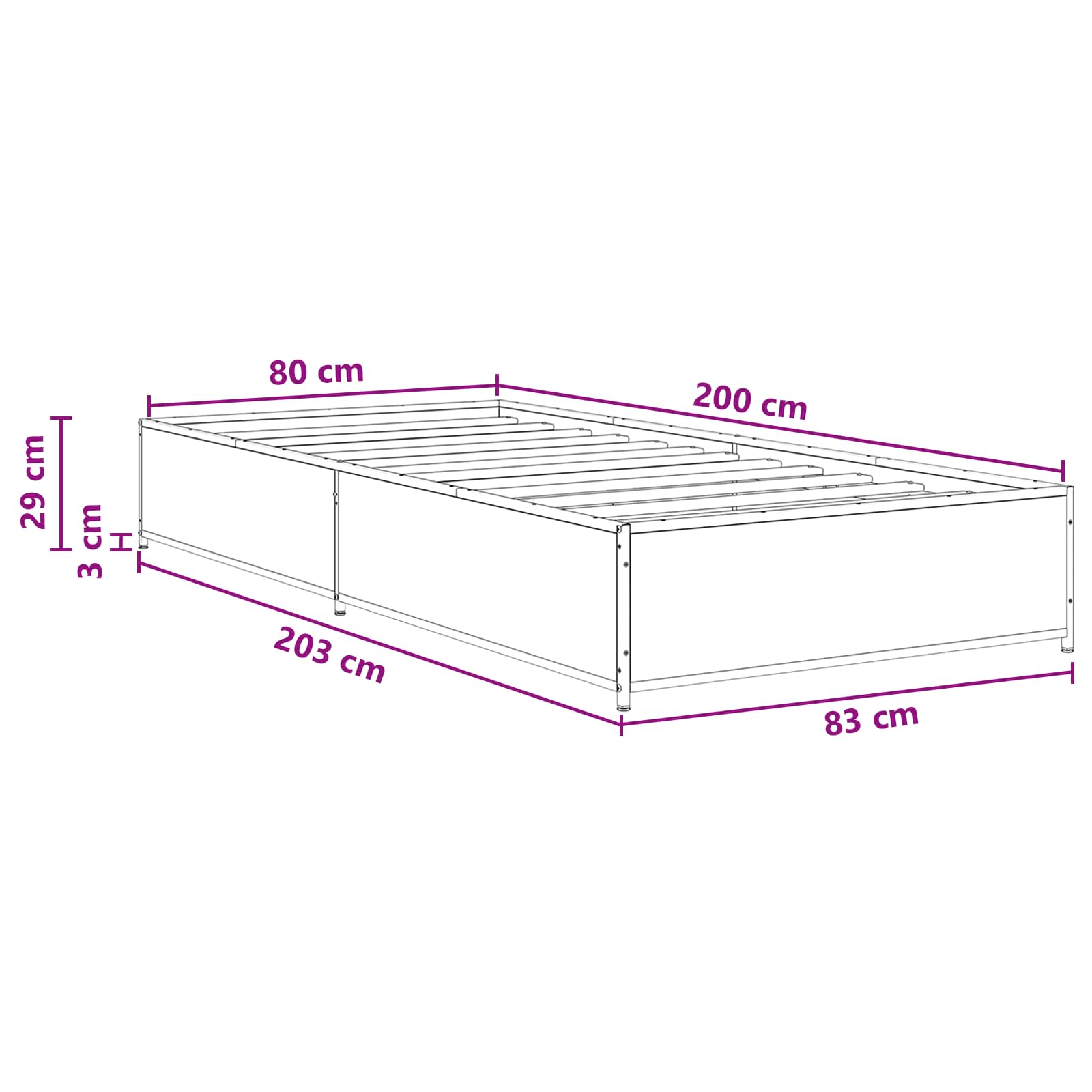 Bedframe Grijs Sonoma 80 x 200 cm Bewerkt hout is nu te koop bij PeponiXL, paradijselijk wonen!