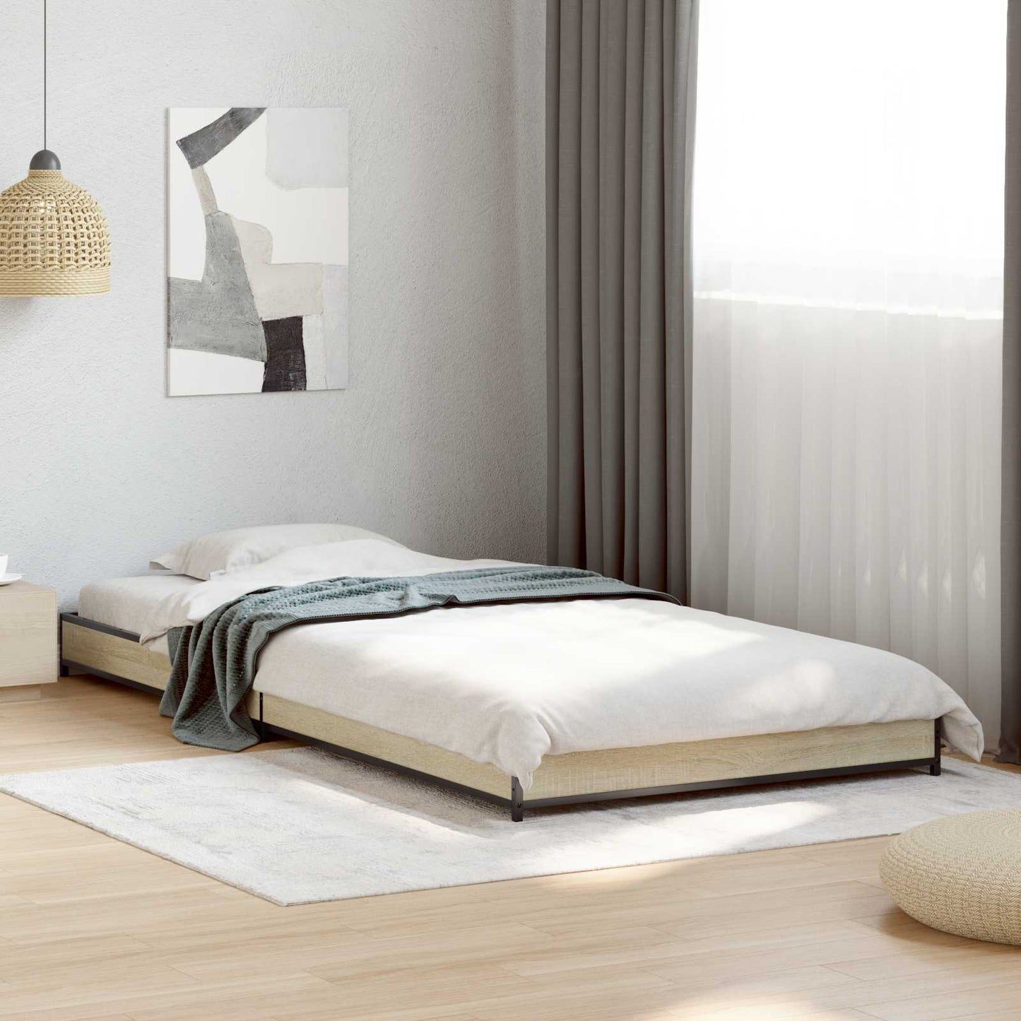 Bedframe Sonoma Eiken 80 x 200 cm Bewerkt hout is nu te koop bij PeponiXL, paradijselijk wonen!
