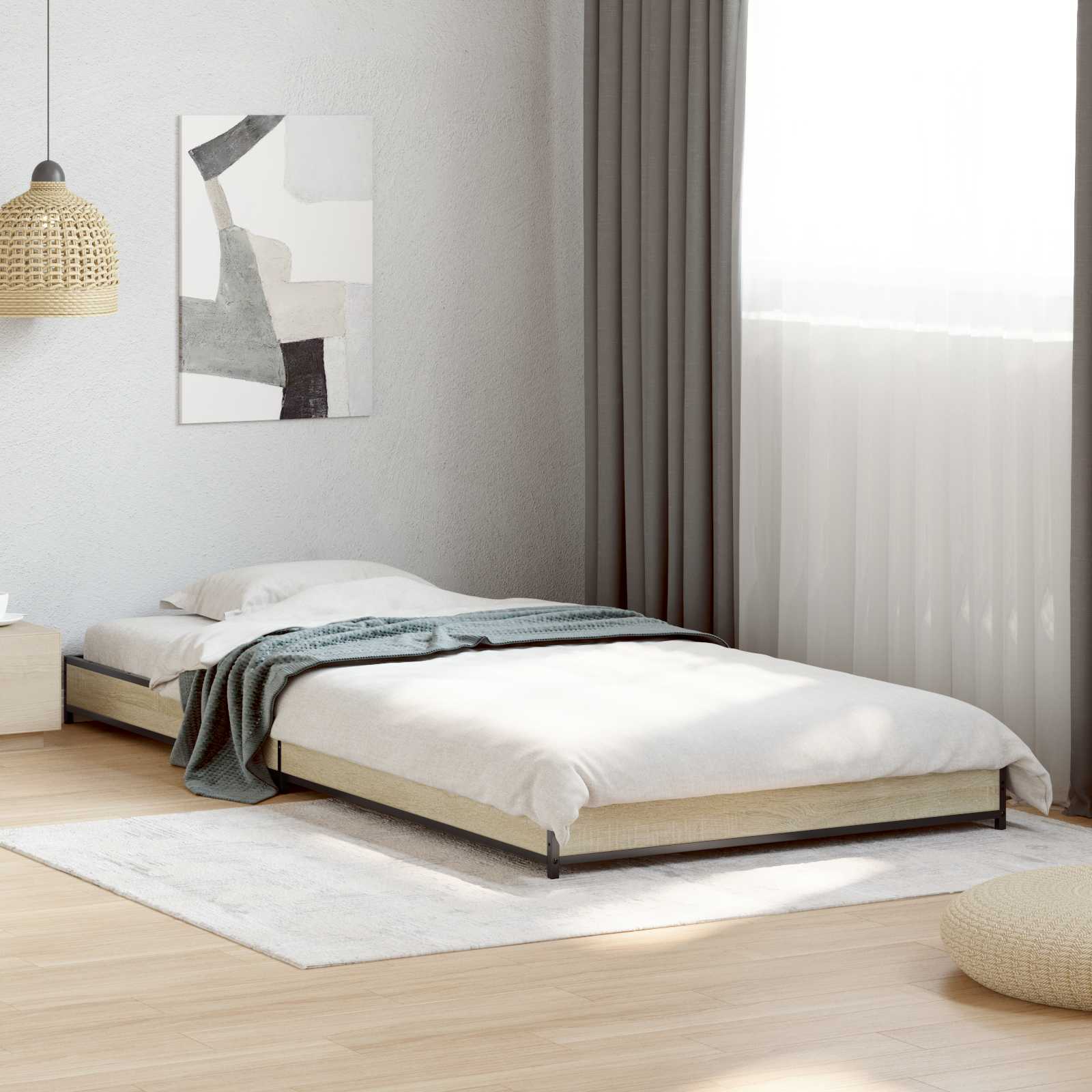 Bedframe Sonoma Eiken 80 x 200 cm Bewerkt hout is nu te koop bij PeponiXL, paradijselijk wonen!