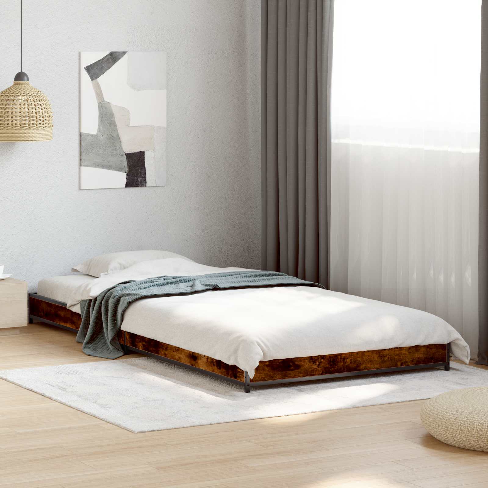 Bedframe Gerookt eiken 80 x 200 cm Bewerkt hout is nu te koop bij PeponiXL, paradijselijk wonen!