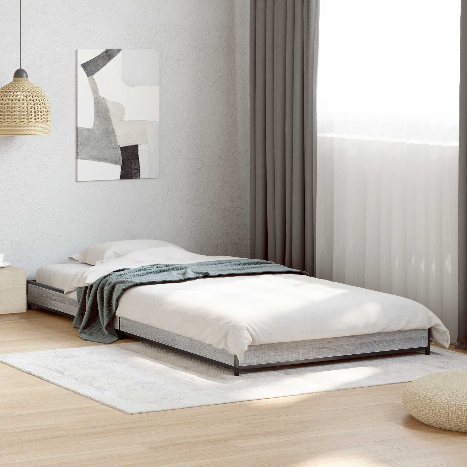 Bedframe Grijs Sonoma 80 x 200 cm Bewerkt hout is nu te koop bij PeponiXL, paradijselijk wonen!
