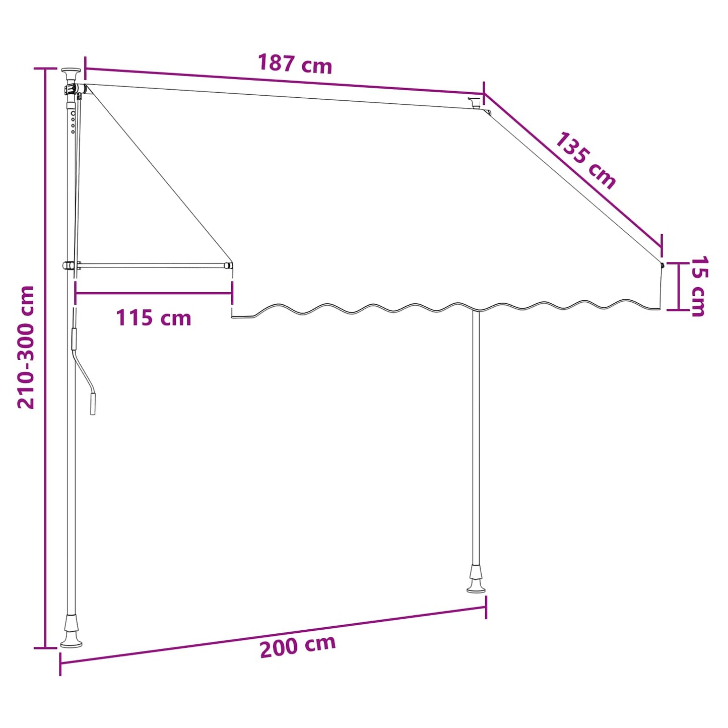 Handmatig uitschuifbare luifel Multikleur 200 x 115 x 300 cm is nu te koop bij PeponiXL, paradijselijk wonen!