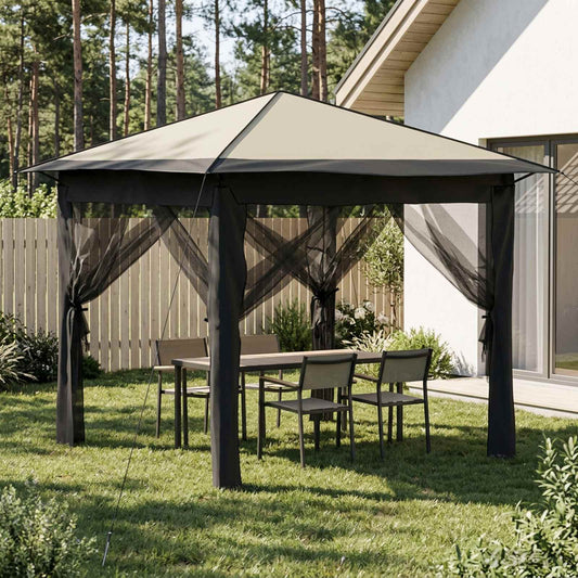 Gazebo met 4 Zijwanden 2,6 x 2,6 m Crème en Antraciet is nu te koop bij PeponiXL, paradijselijk wonen!