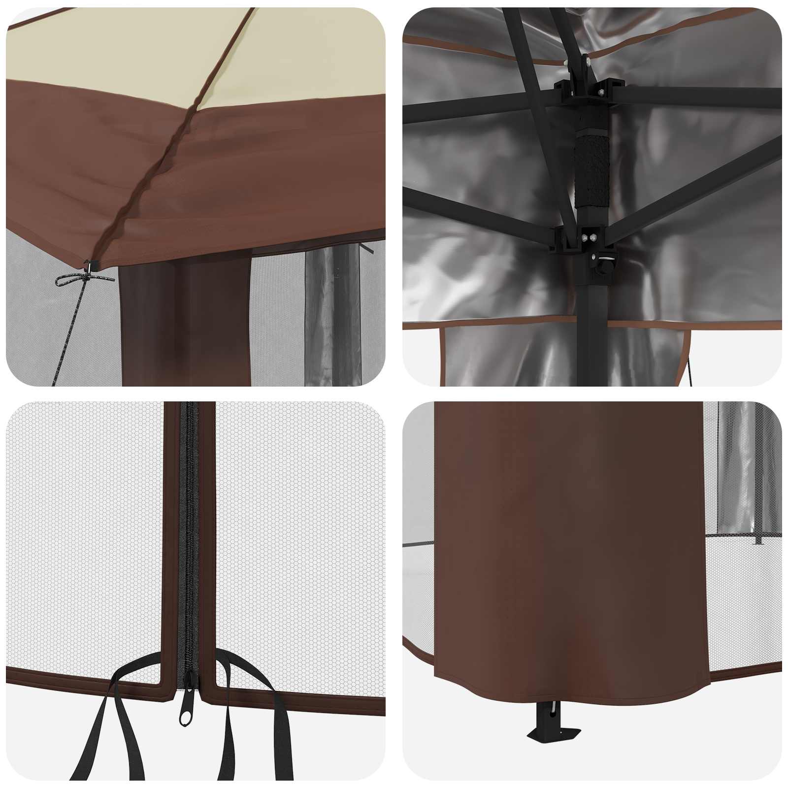 Gazebo met 4 Zijwanden 3,3 x 3,3 m Crème en bruin is nu te koop bij PeponiXL, paradijselijk wonen!