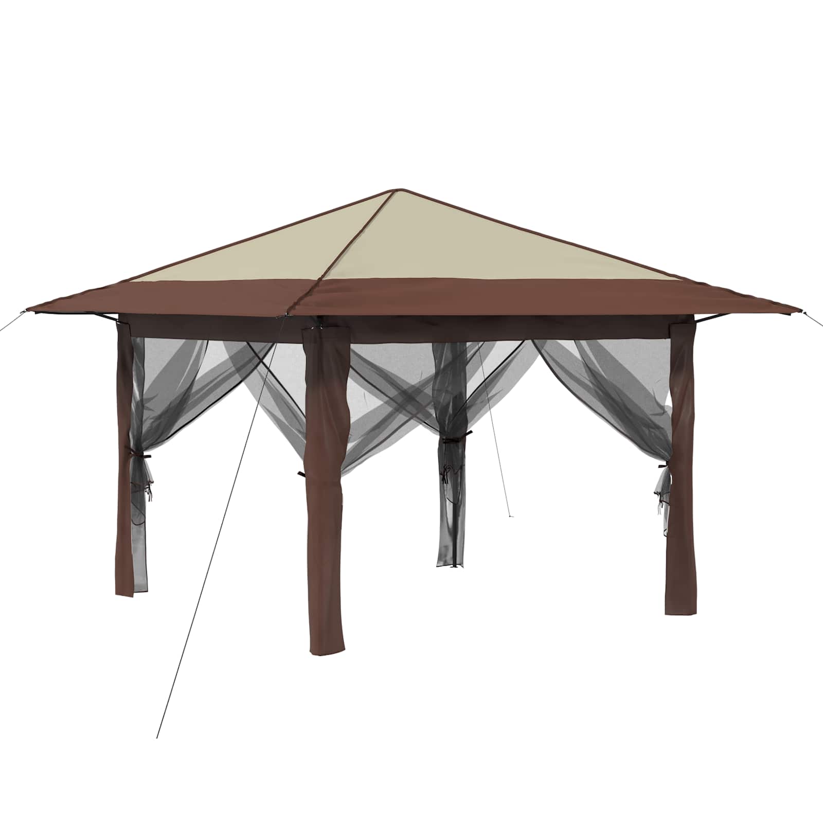 Gazebo met 4 Zijwanden 3,3 x 3,3 m Crème en bruin is nu te koop bij PeponiXL, paradijselijk wonen!
