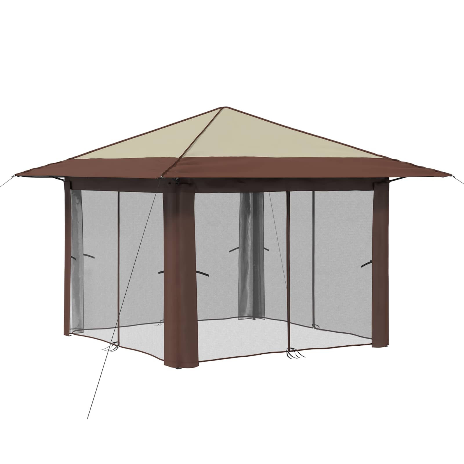Gazebo met 4 Zijwanden 3,3 x 3,3 m Crème en bruin is nu te koop bij PeponiXL, paradijselijk wonen!