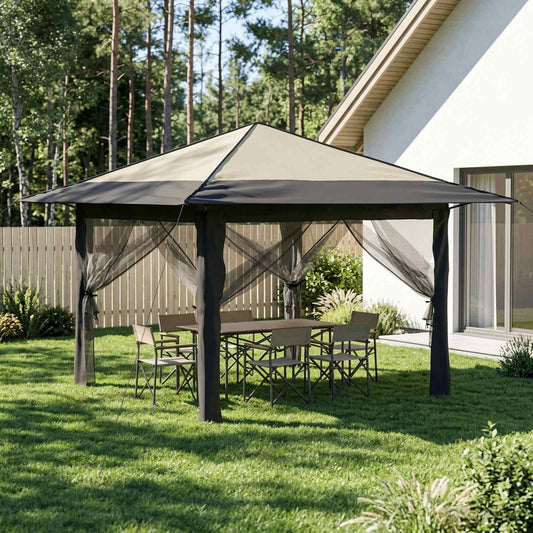 Gazebo met 4 Zijwanden 3,3 x 3,3 m Crème en Antraciet is nu te koop bij PeponiXL, paradijselijk wonen!