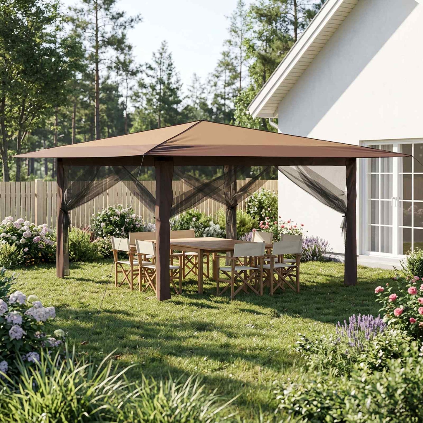 Paviljoen met 4 Zijwanden 4 x 4 m Beige en Bruin is nu te koop bij PeponiXL, paradijselijk wonen!