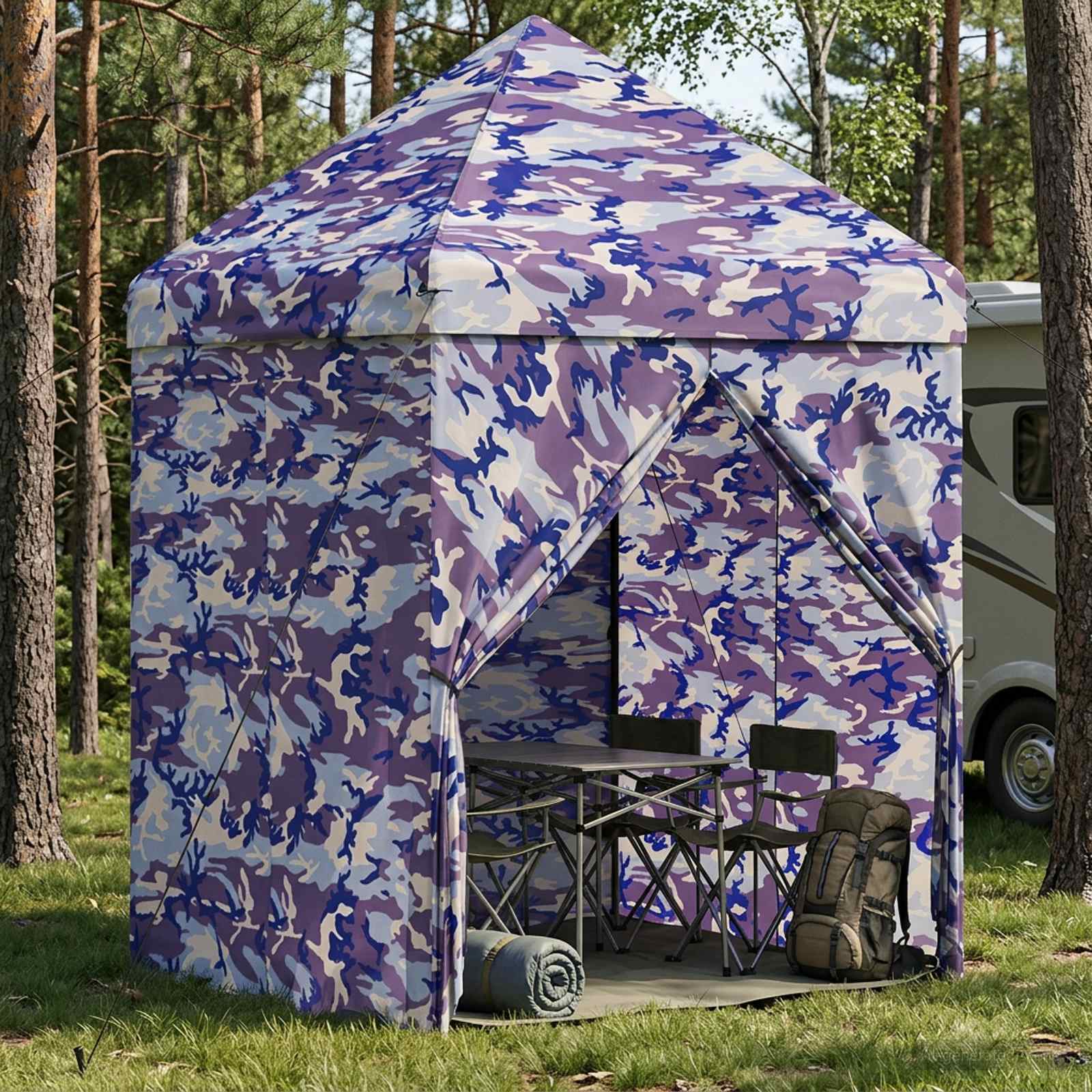 Pop-up Gazebo met 4 Zijwanden 2 x 2 m Blauw Camouflage is nu te koop bij PeponiXL, paradijselijk wonen!