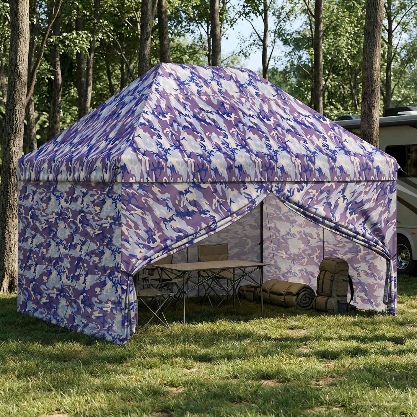 Pop-up Gazebo met 4 Zijwanden 2,9 x 4,3 m Blauw Camouflage is nu te koop bij PeponiXL, paradijselijk wonen!