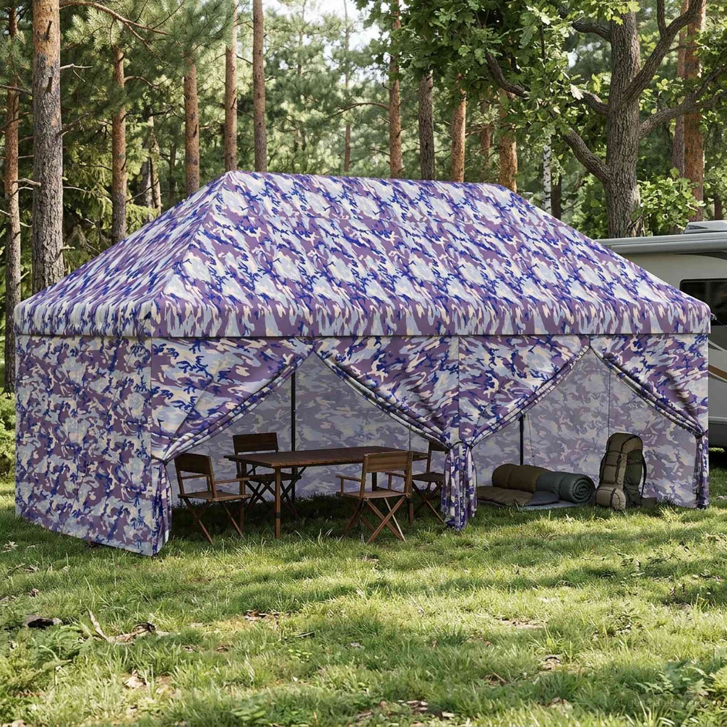 Pop-up Gazebo met 4 Zijwanden 3 x 6 m Blauw Camouflage is nu te koop bij PeponiXL, paradijselijk wonen!