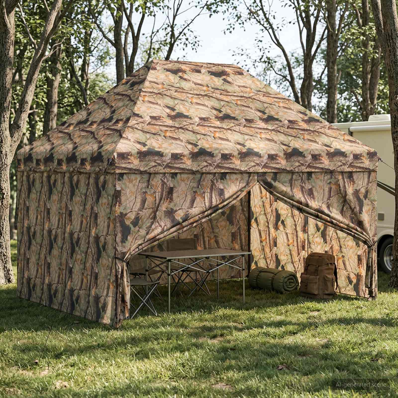 Pop-up Gazebo met 4 Zijwanden 3 x 4,5 m Bos Camouflage is nu te koop bij PeponiXL, paradijselijk wonen!