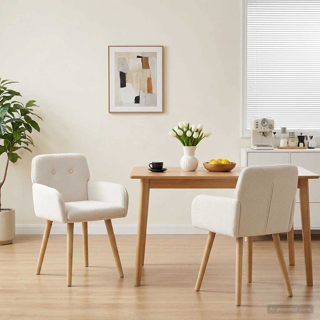 Eettafelstoelen 2 pcs Bouclé Crèmekleurig 59 x 57 x 85 cm is nu te koop bij PeponiXL, paradijselijk wonen!