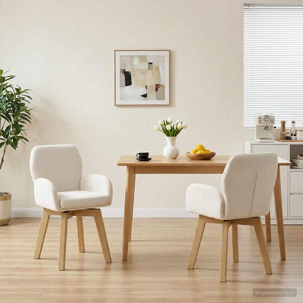 Draai Eetstoelen 2 pcs Bouclé Crèmekleurig 54 x 58 x 87 cm is nu te koop bij PeponiXL, paradijselijk wonen!