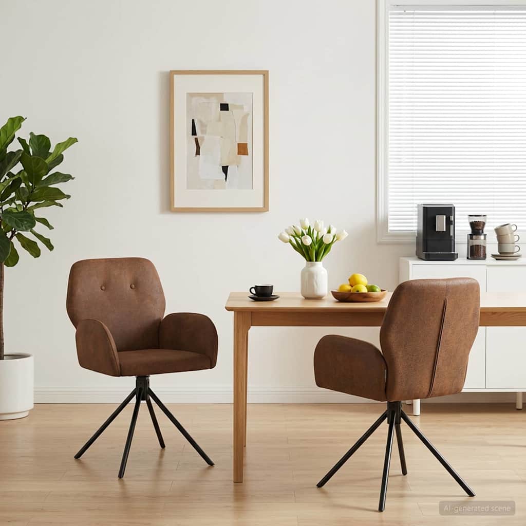 Draai Eetstoelen 2 pcs Nep Suede Leer Bruin 54 x 55 x 86 cm is nu te koop bij PeponiXL, paradijselijk wonen!