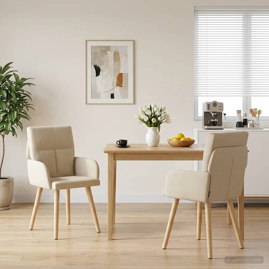 Eettafelstoelen 2 pcs Stof Crèmekleurig 60 x 56 x 96 cm is nu te koop bij PeponiXL, paradijselijk wonen!
