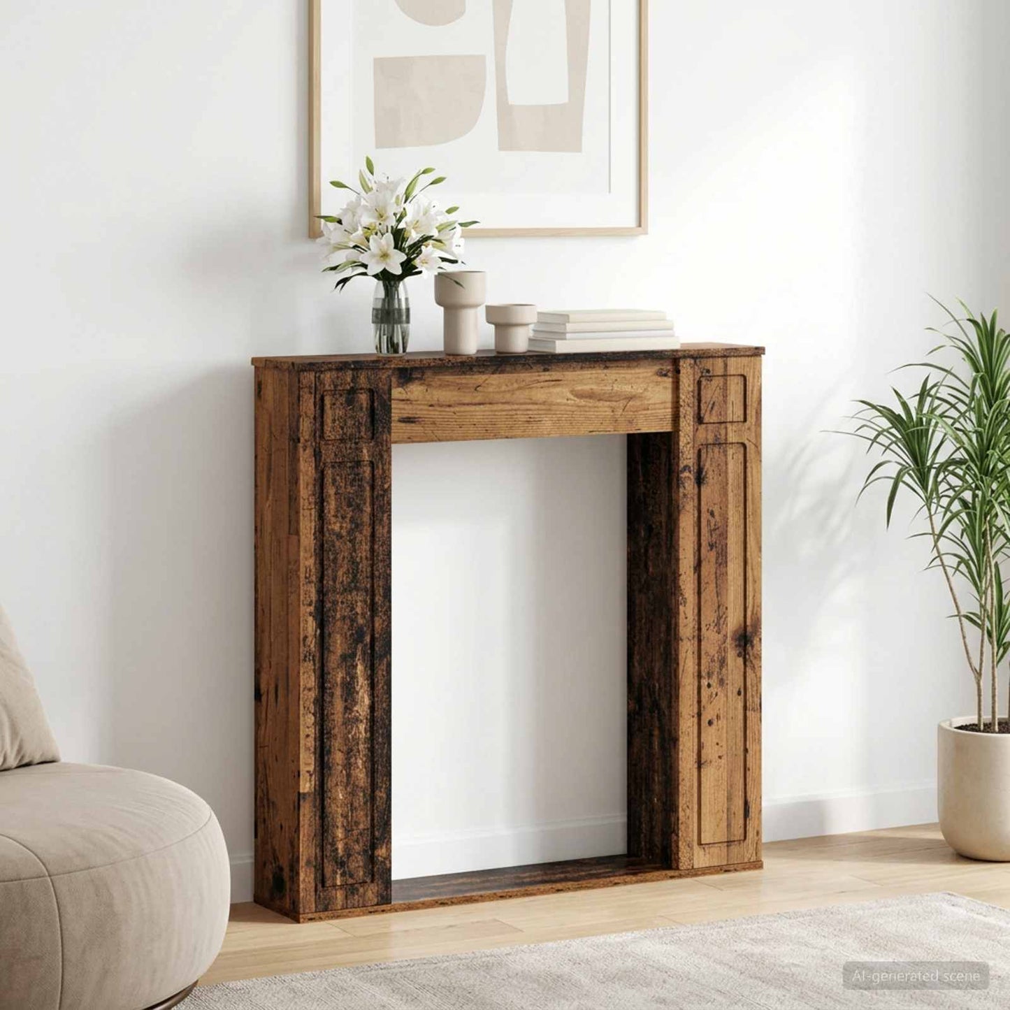 Haardomlijsting Oud hout 100 x 20 x 100 cm Bewerkt hout is nu te koop bij PeponiXL, paradijselijk wonen!