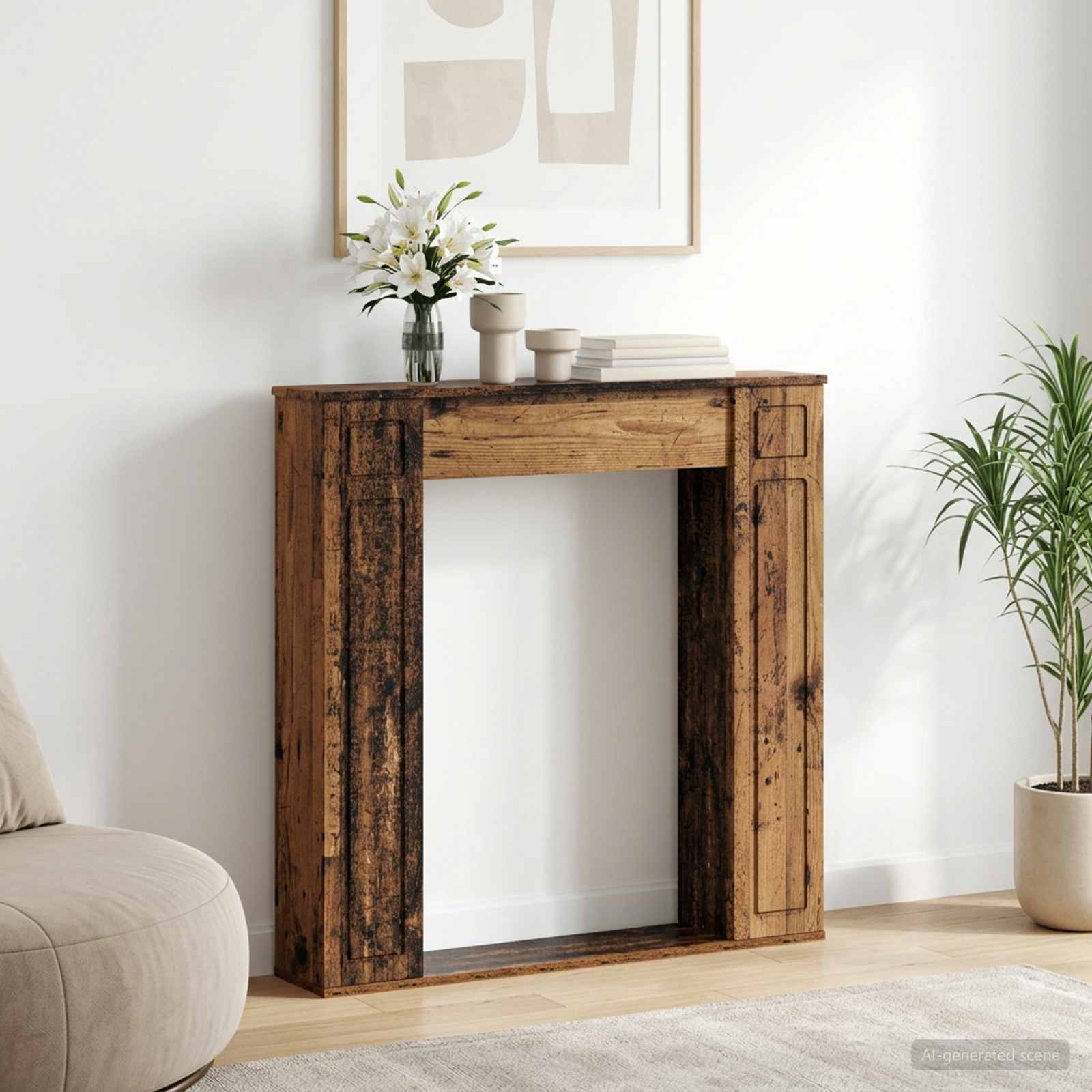 Haardomlijsting Oud hout 100 x 20 x 100 cm Bewerkt hout is nu te koop bij PeponiXL, paradijselijk wonen!
