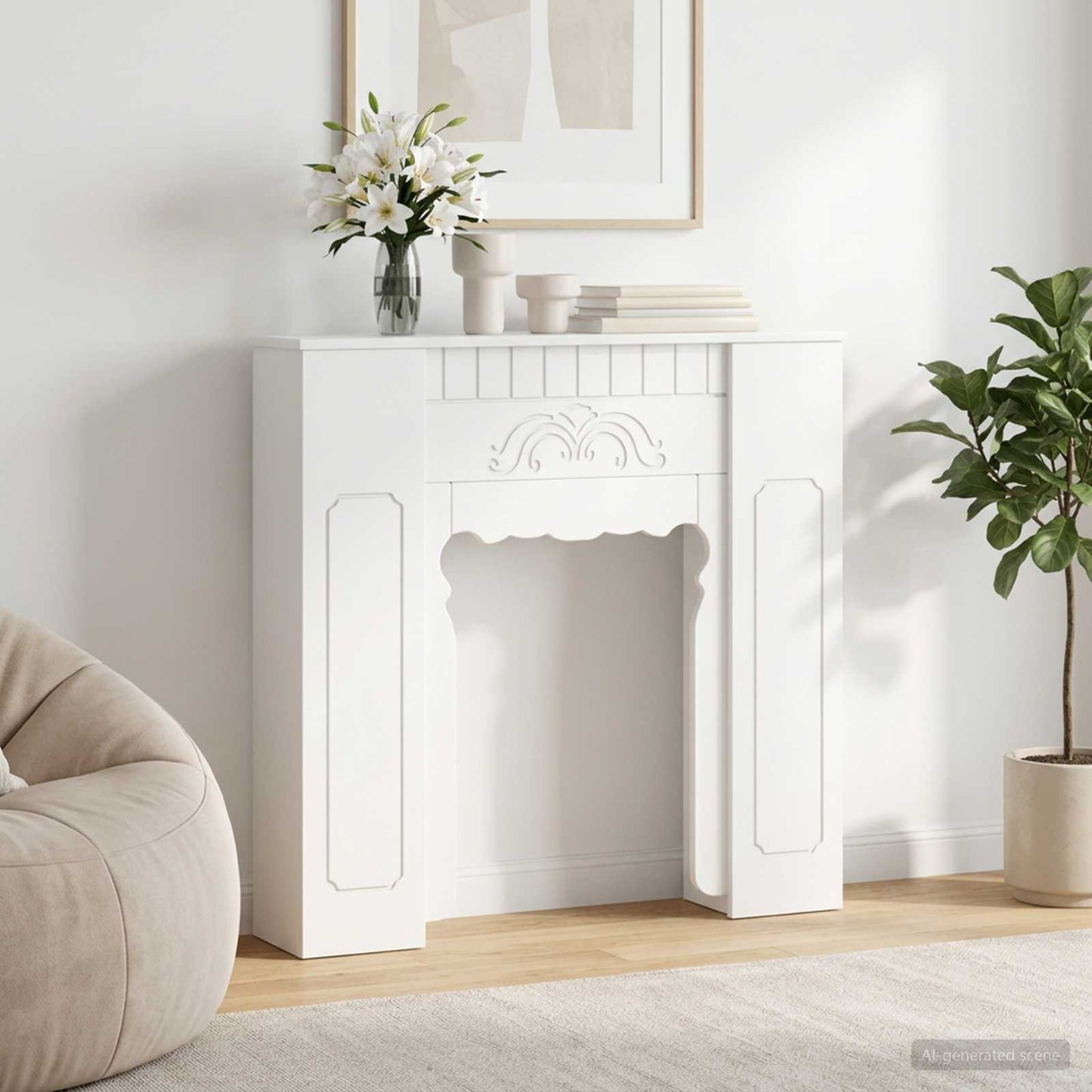 Haardomlijsting Wit 93 x 20 x 89 cm Bewerkt hout is nu te koop bij PeponiXL, paradijselijk wonen!