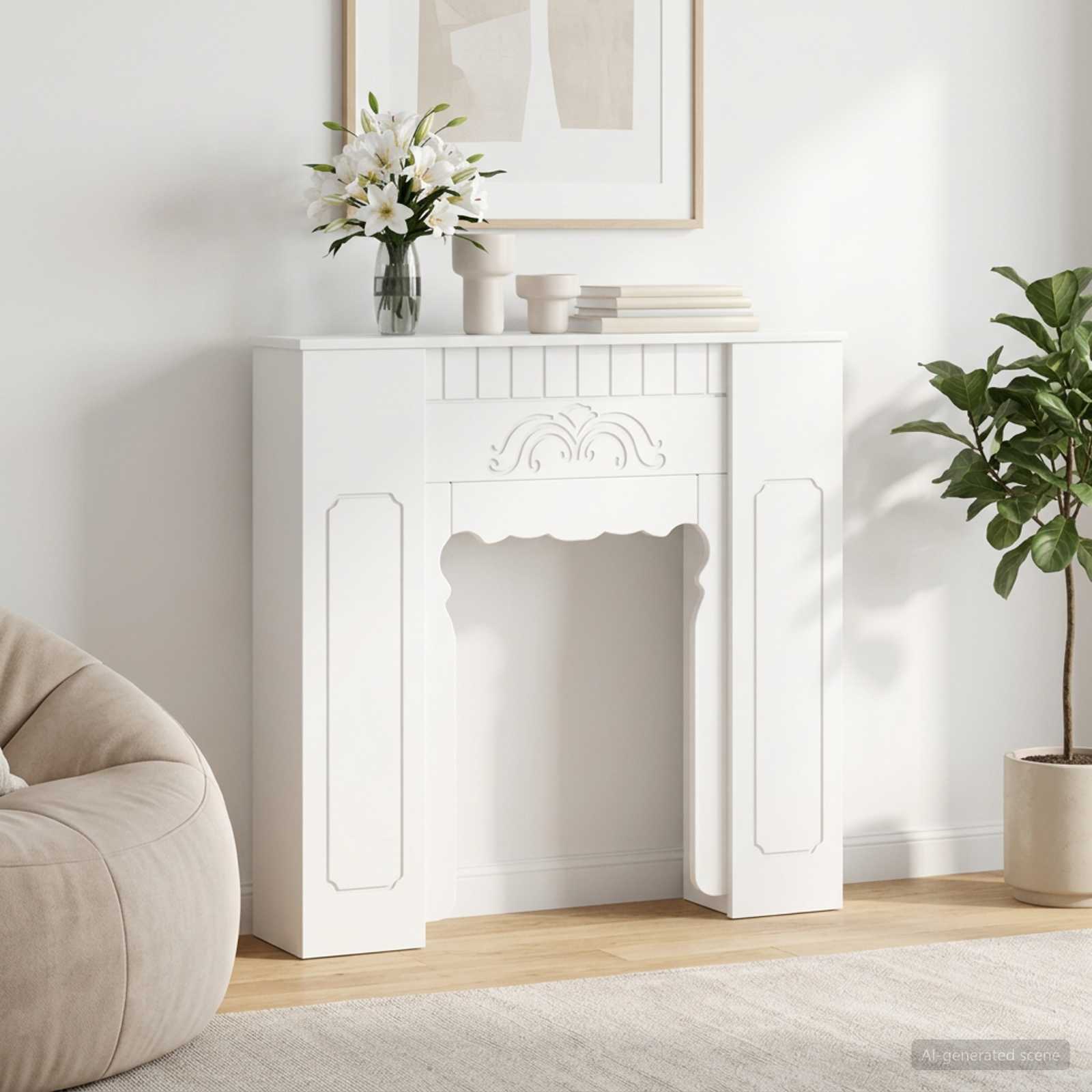 Haardomlijsting Wit 93 x 20 x 89 cm Bewerkt hout is nu te koop bij PeponiXL, paradijselijk wonen!