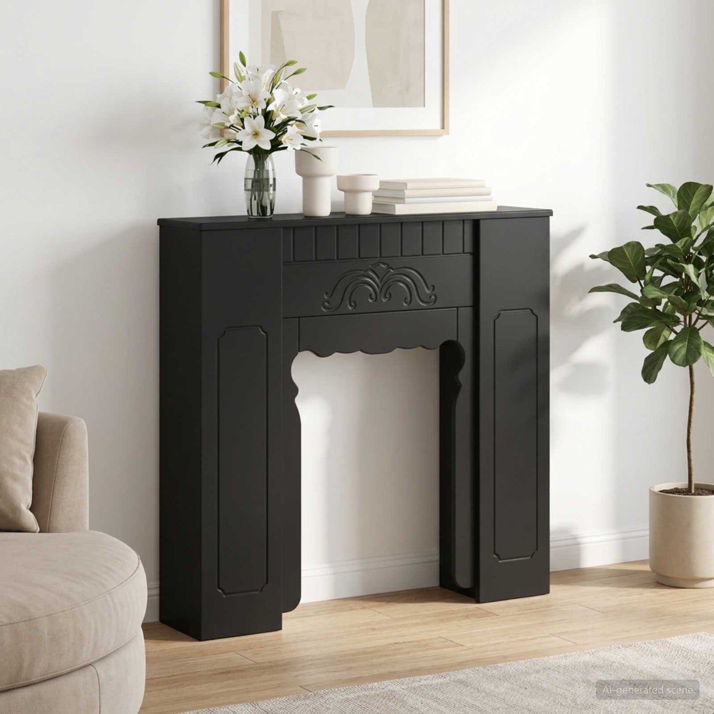 Haardomlijsting Zwart 93 x 20 x 89 cm Bewerkt hout is nu te koop bij PeponiXL, paradijselijk wonen!