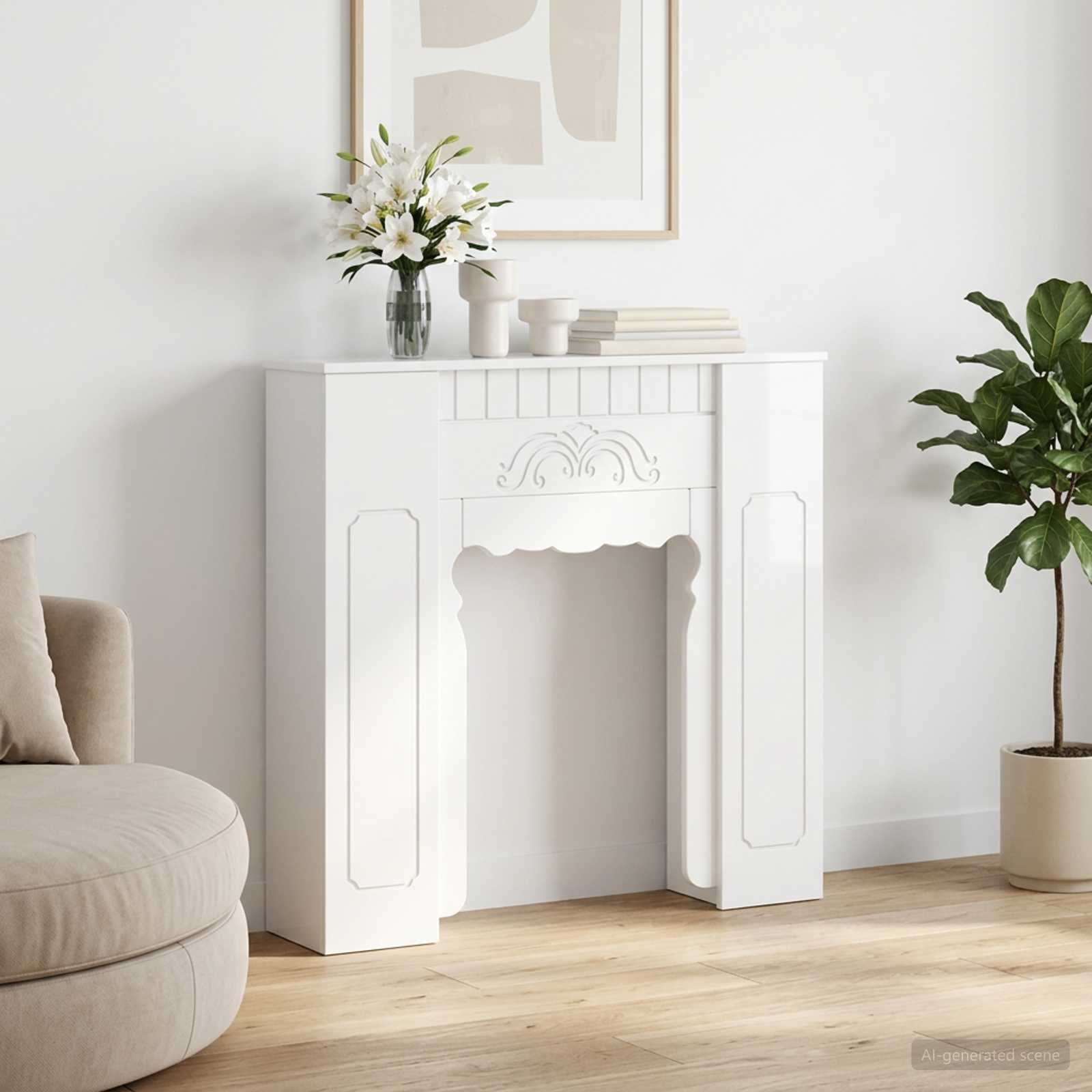 Haardomlijsting Hoogglans Wit 93 x 20 x 89 cm Bewerkt hout is nu te koop bij PeponiXL, paradijselijk wonen!