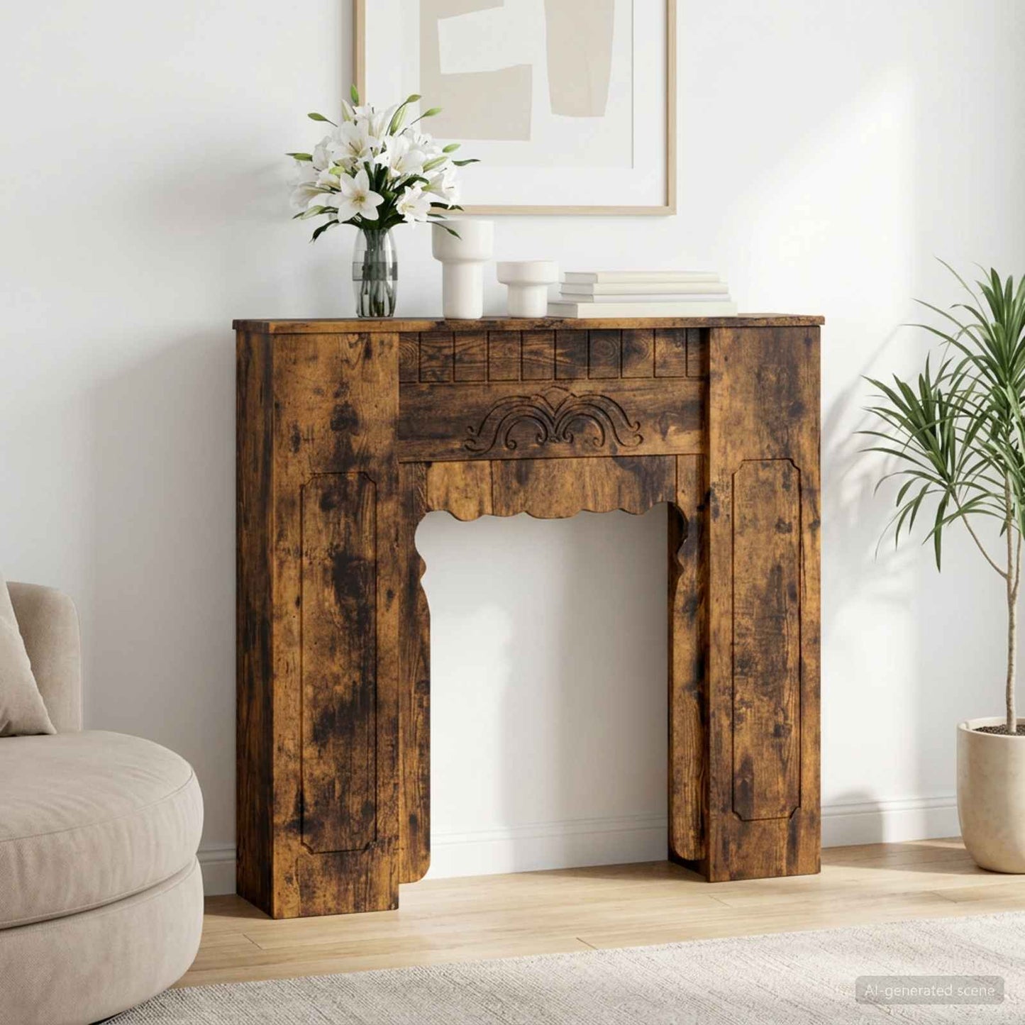 Haardomlijsting Gerookt eiken 93 x 20 x 89 cm Bewerkt hout is nu te koop bij PeponiXL, paradijselijk wonen!